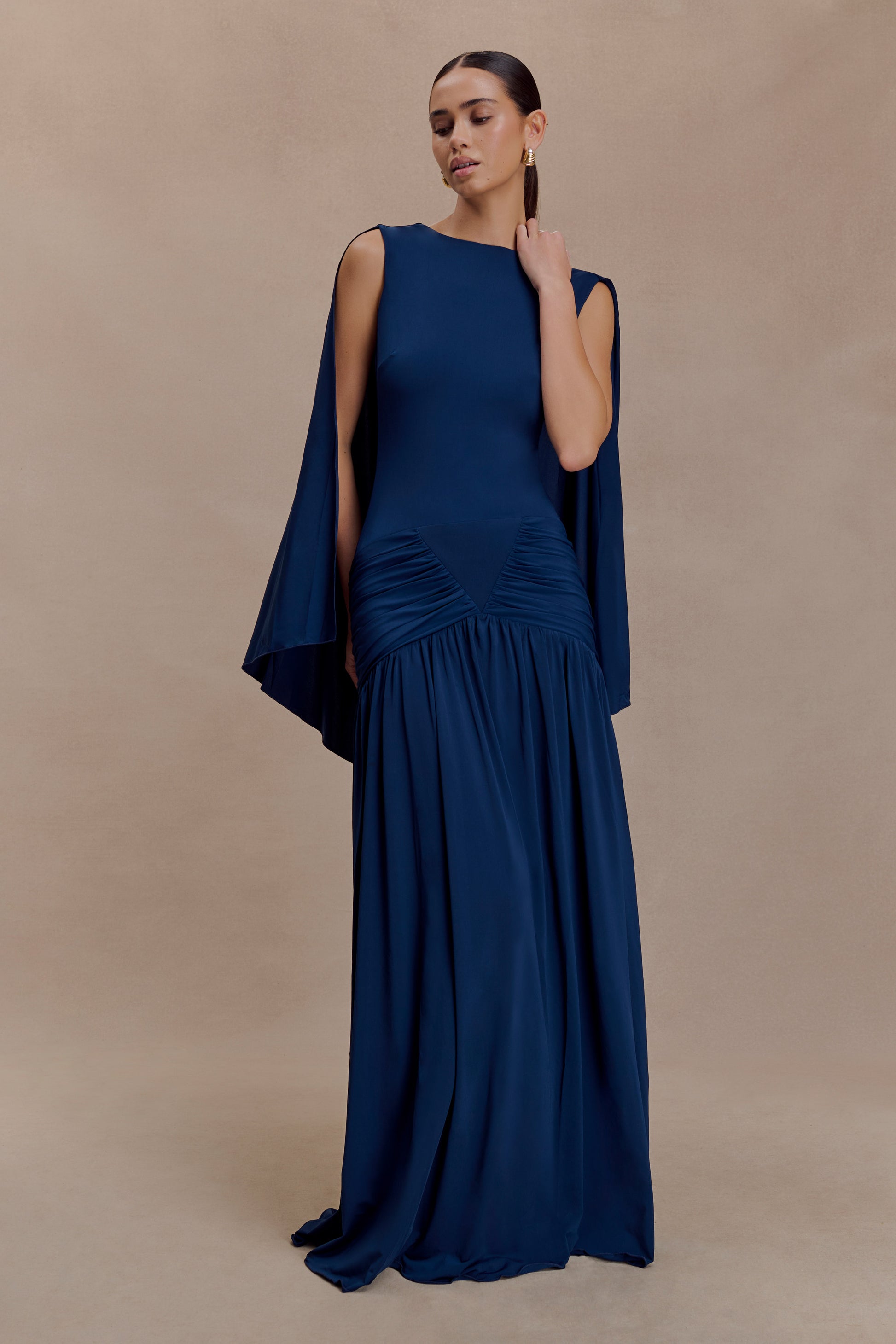 Emory Jersey Cape Maxi Dress - Navy #5