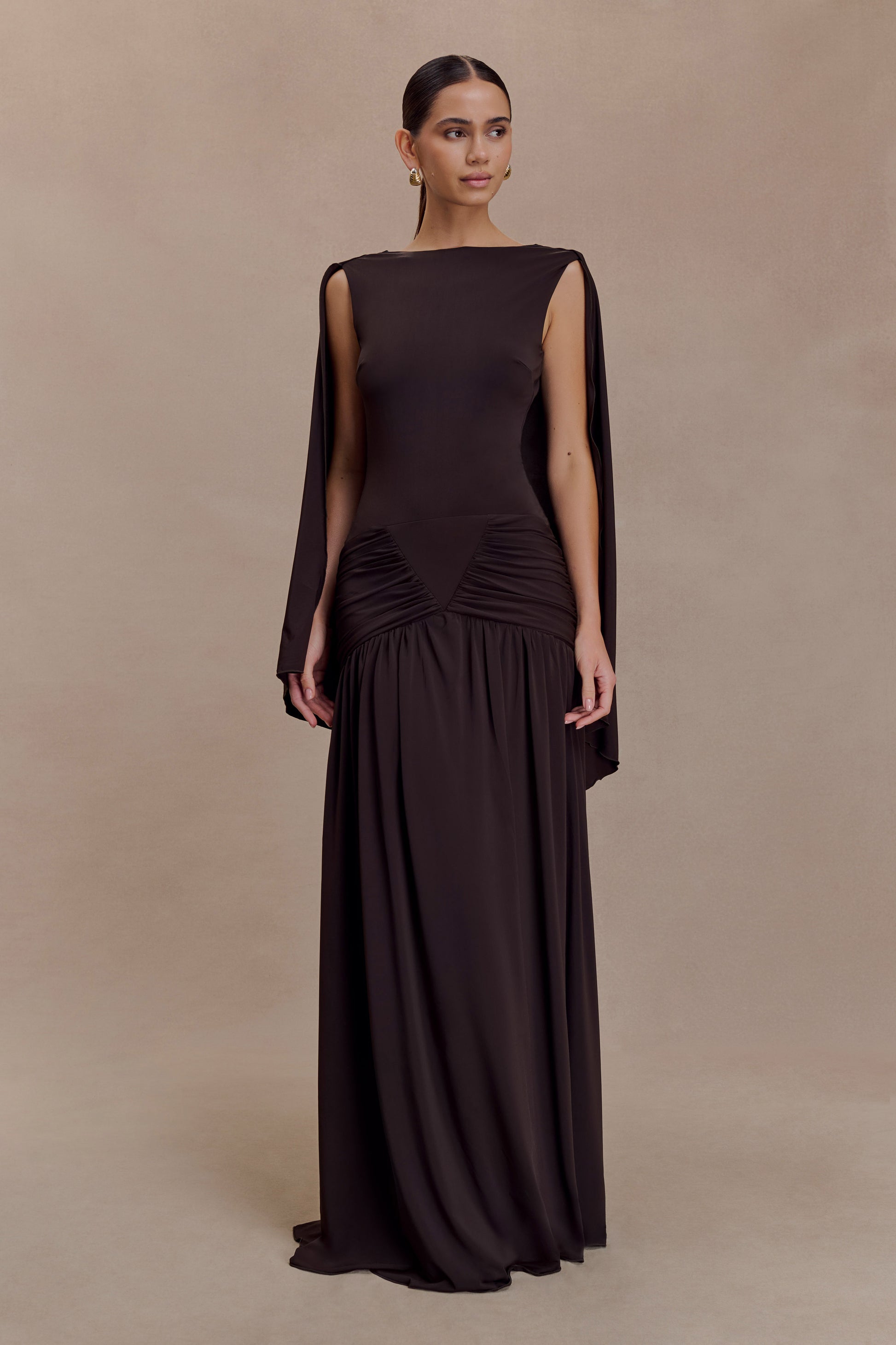 Emory Jersey Cape Maxi Dress - Chocolate #5