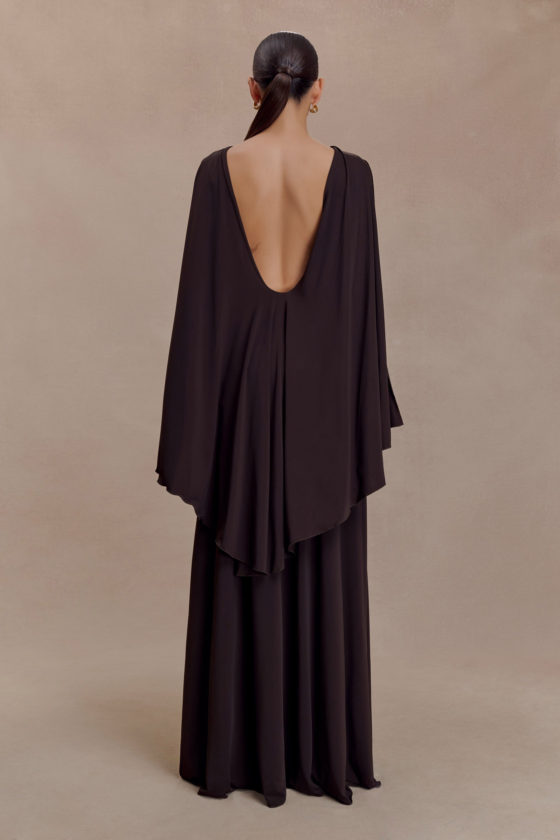 Emory Jersey Cape Maxi Dress - Chocolate #2