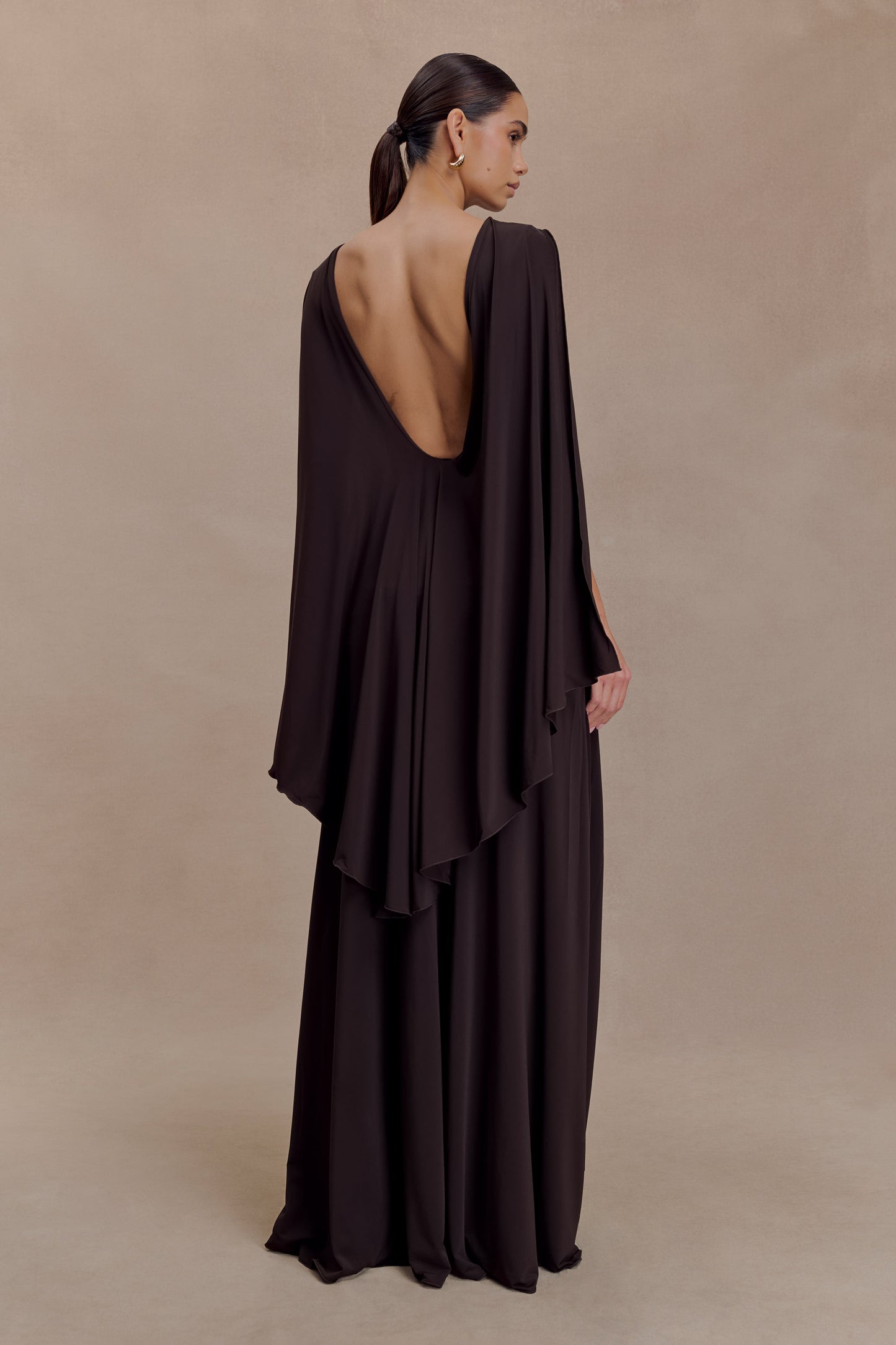 Emory Jersey Cape Maxi Dress - Chocolate