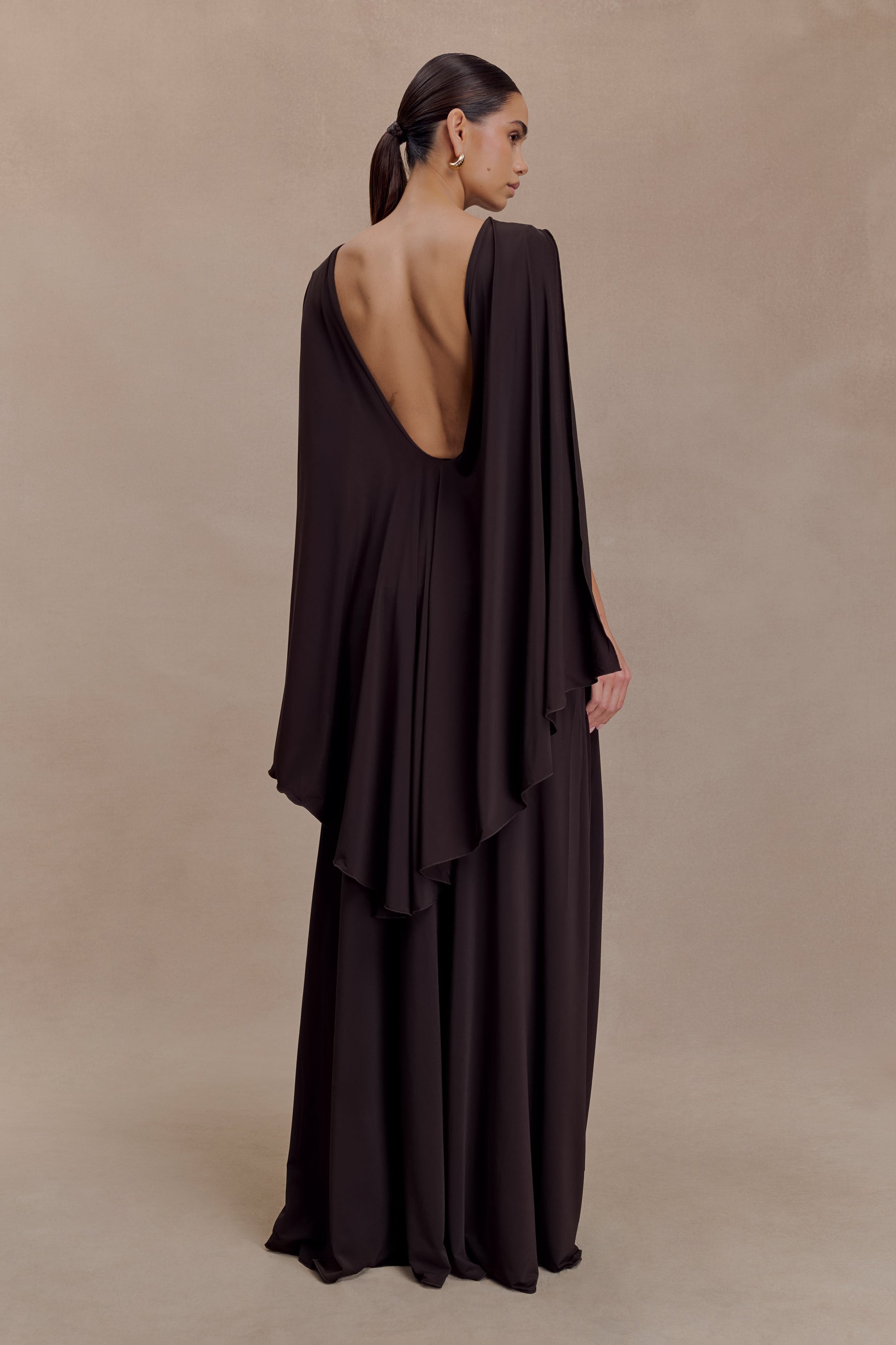 Emory Jersey Cape Maxi Dress - Chocolate #3