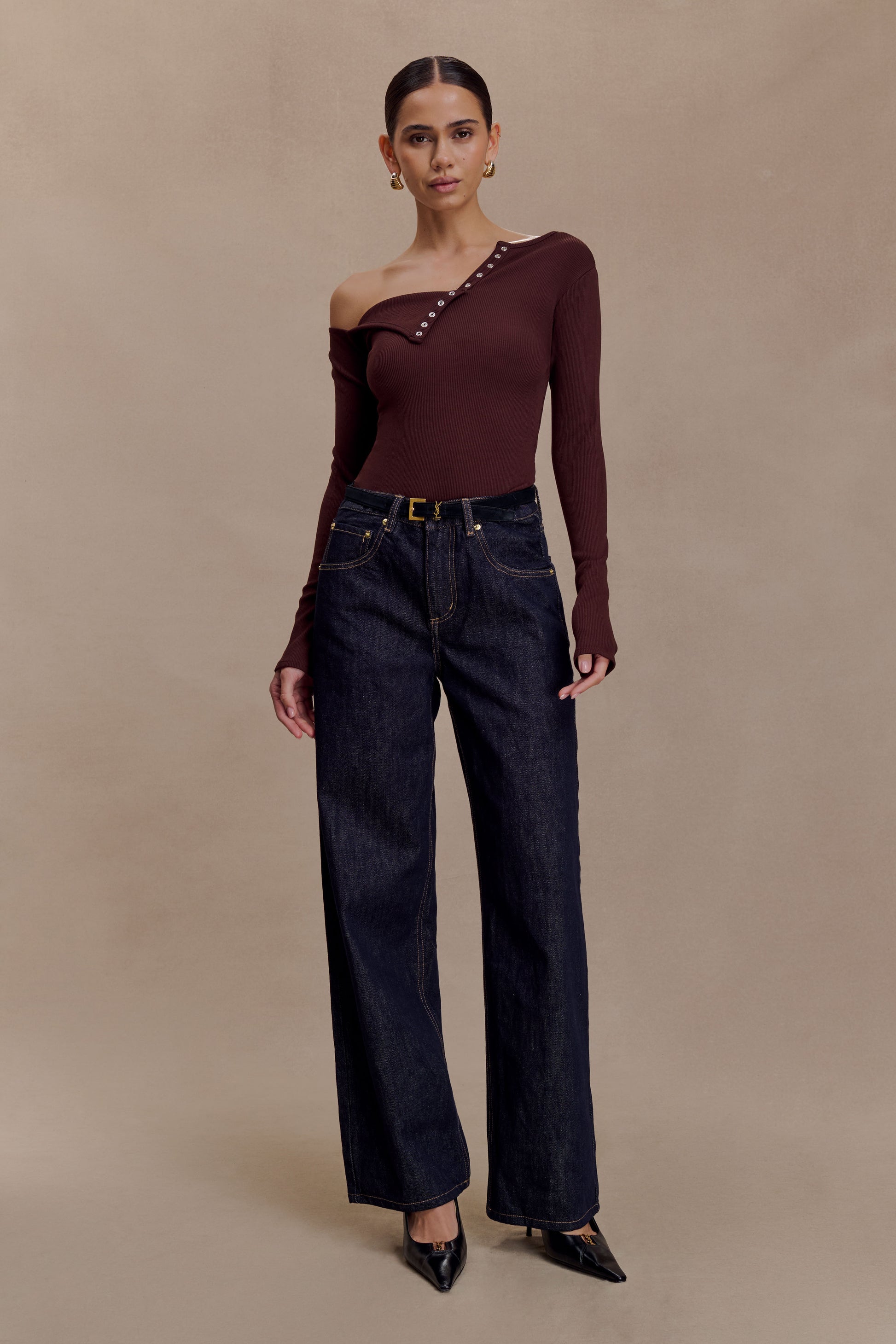 Maelle Off Shoulder Long Sleeve Top - Deep Chocolate #5