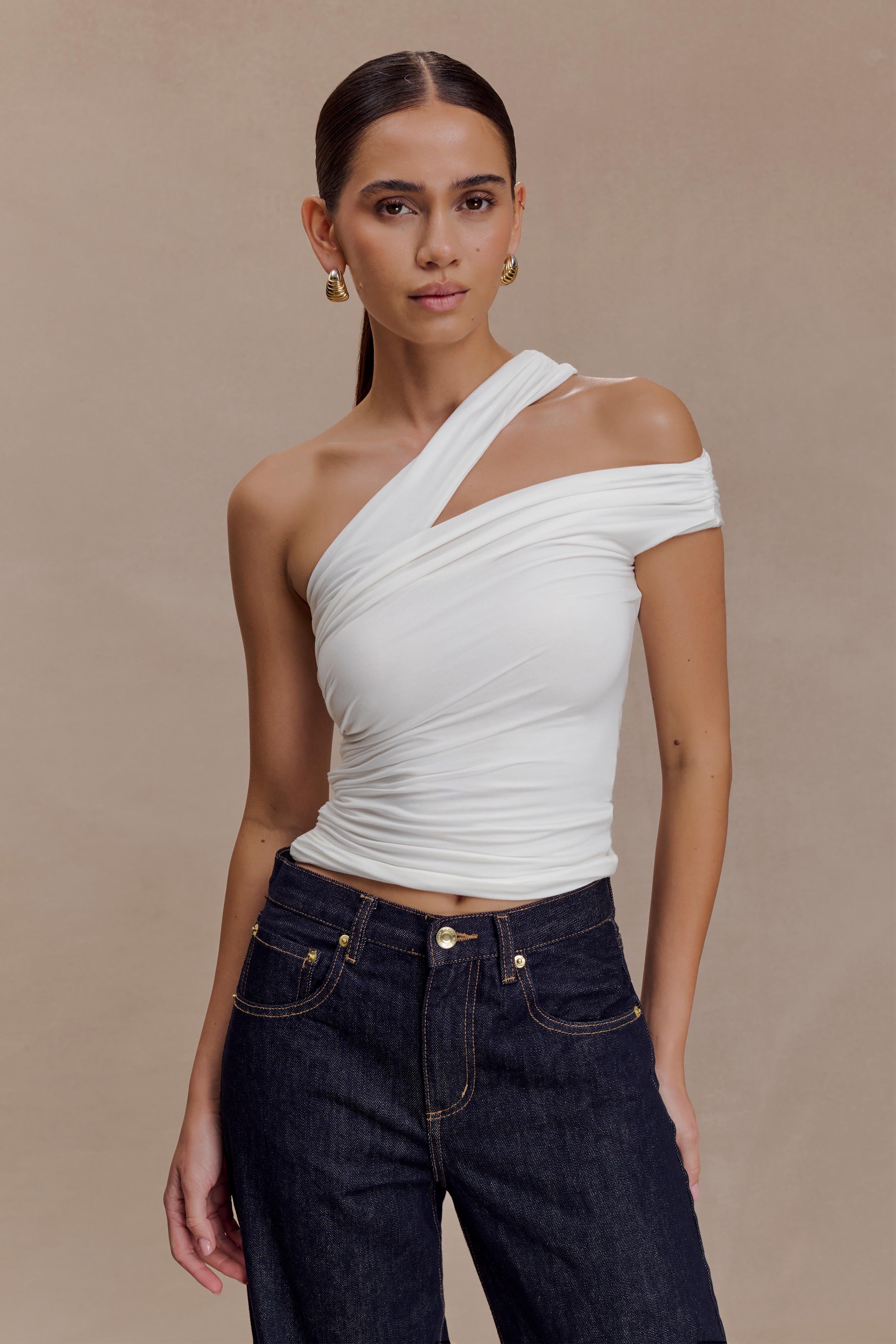 Anna One Shoulder Modal Top - White | MESHKI