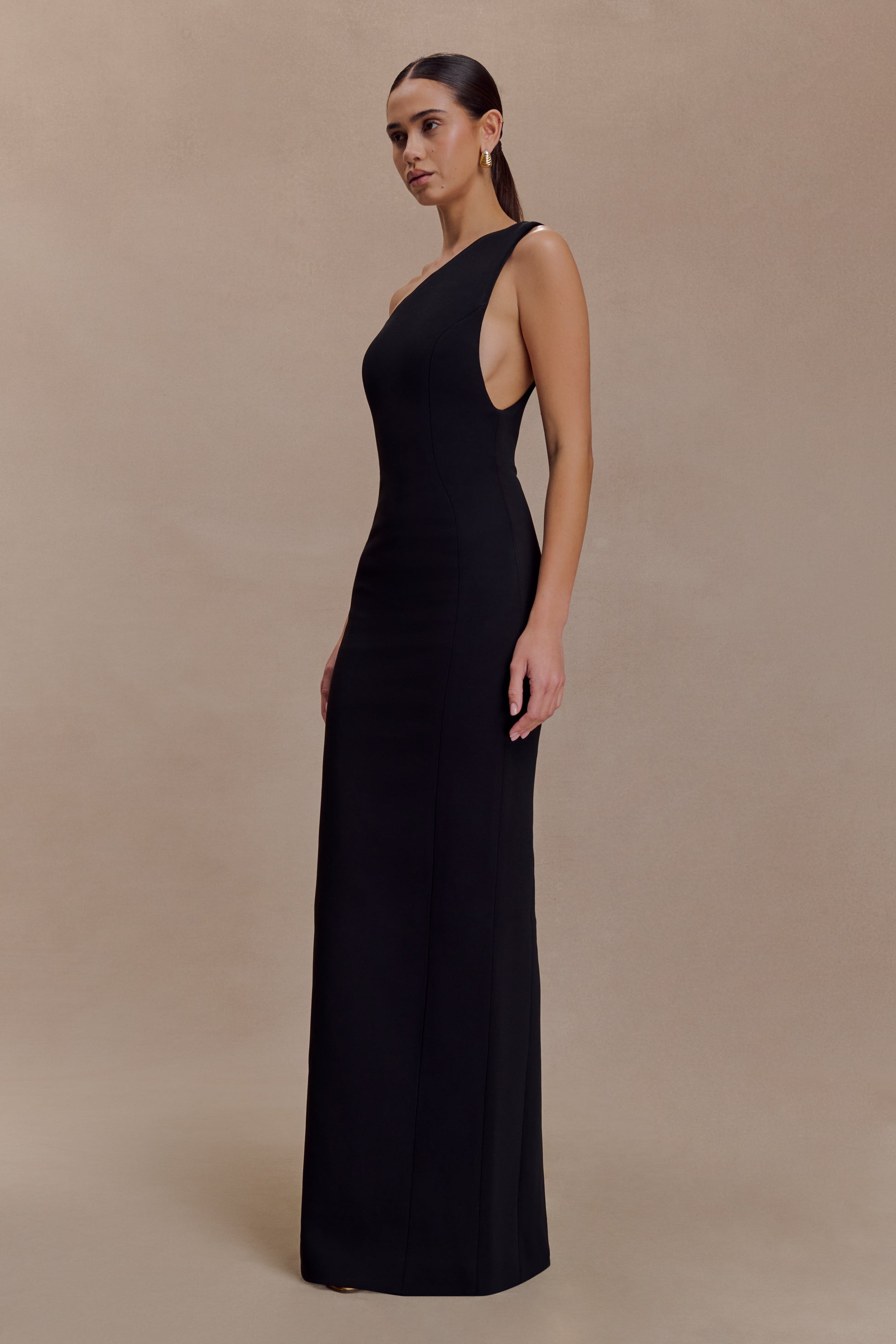 Milena One Shoulder Crepe Maxi Dress - Black #4