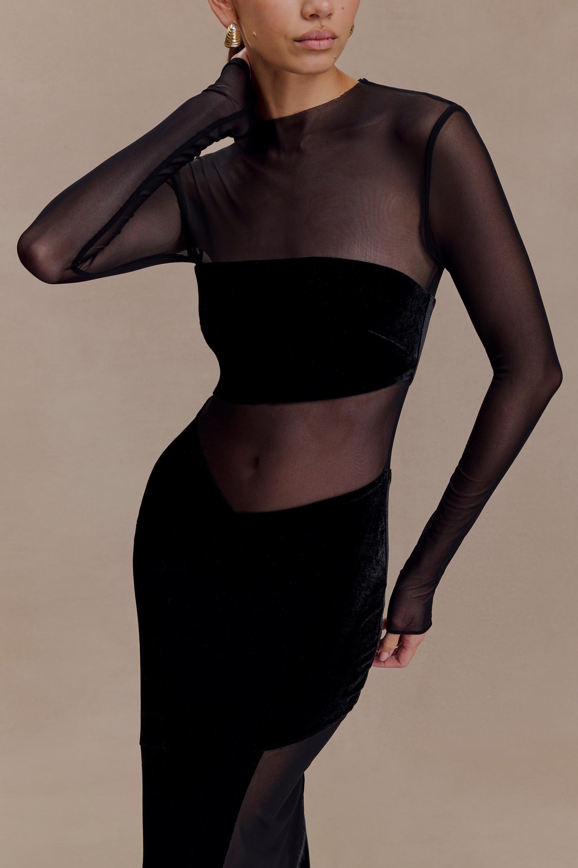 Davina Velvet And Mesh Maxi Dress - Black #5