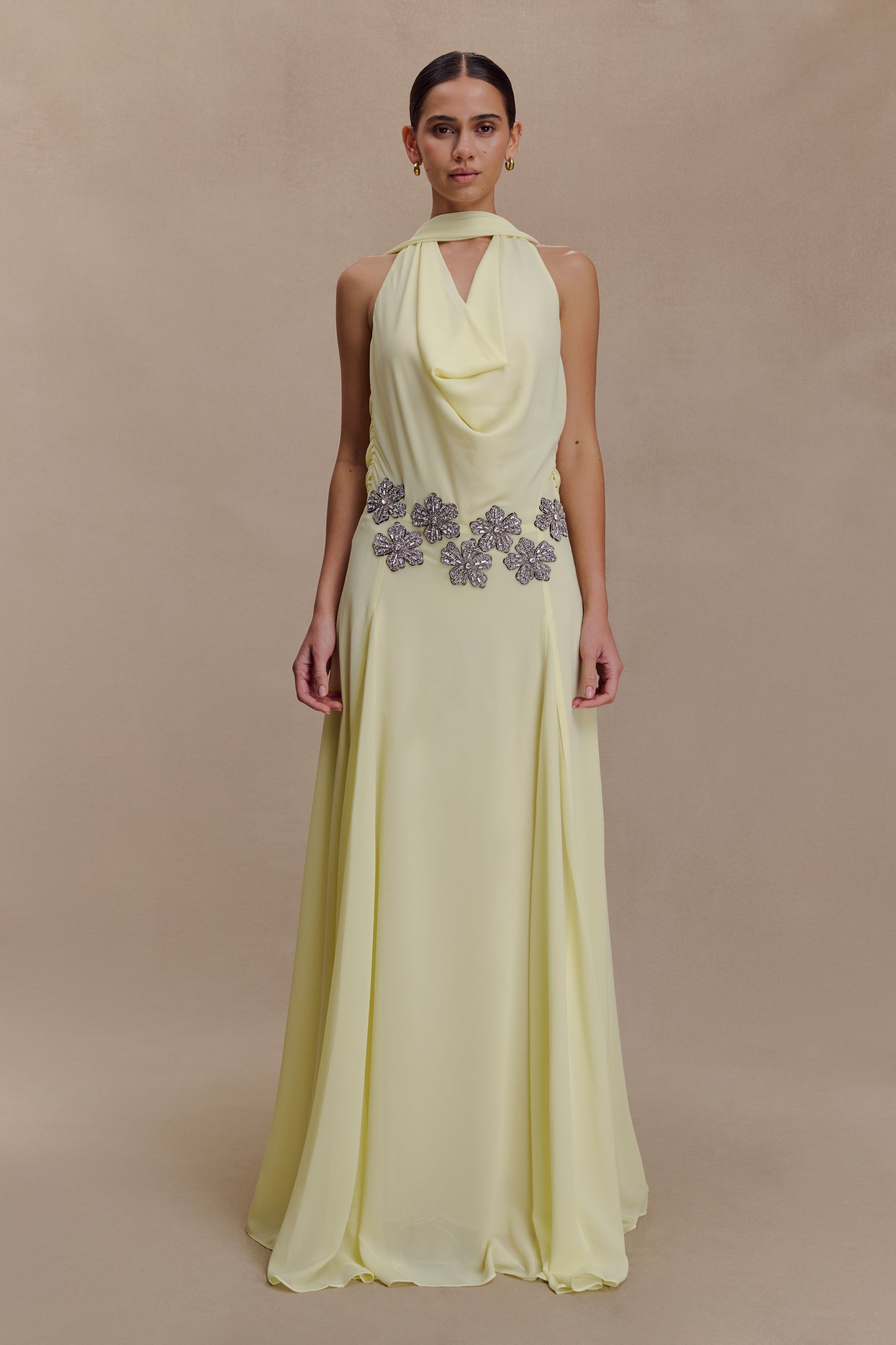 Santal Floral Chiffon Halter Maxi Dress - Lemon #2