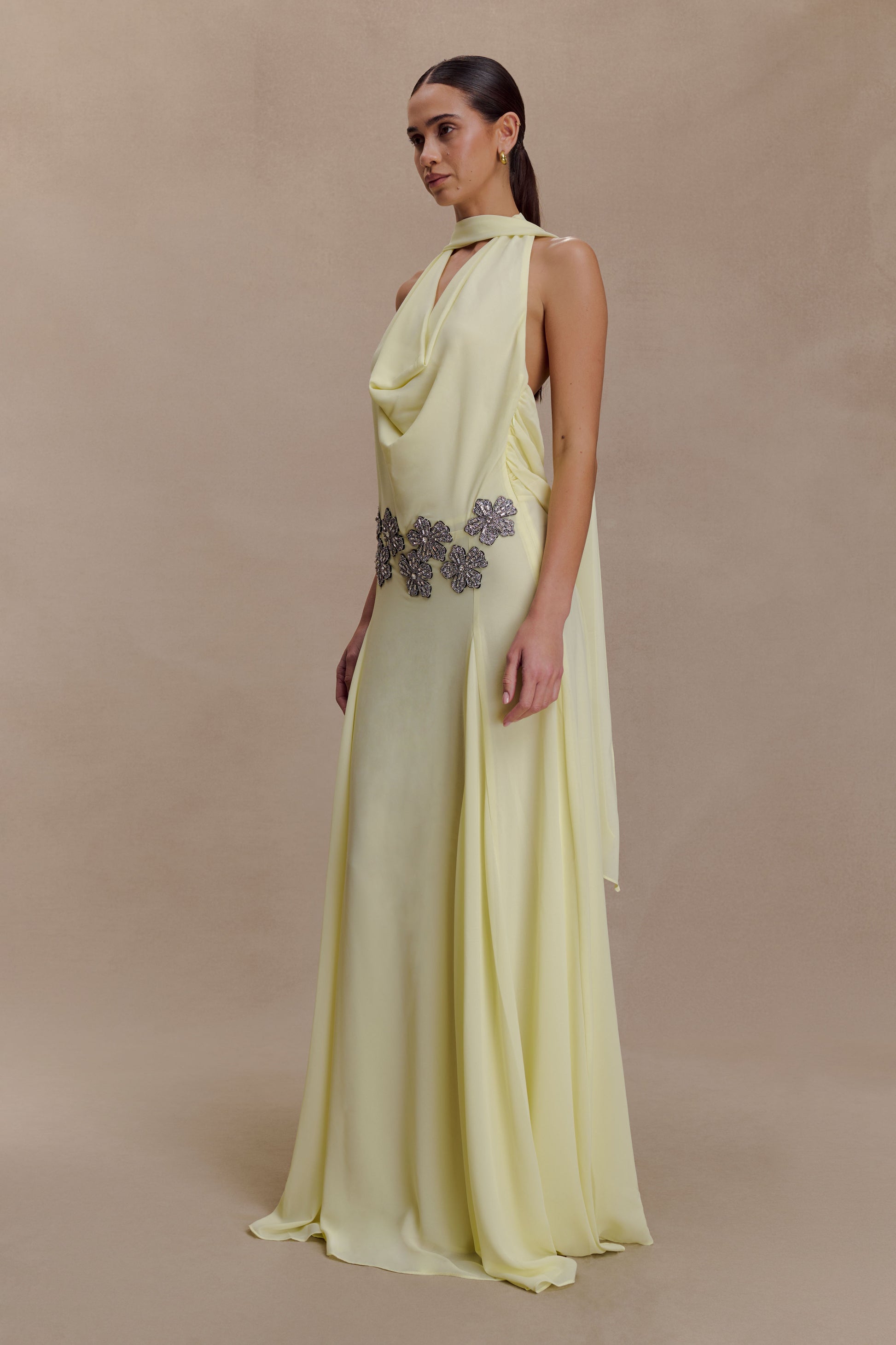 Santal Floral Chiffon Halter Maxi Dress - Lemon #5