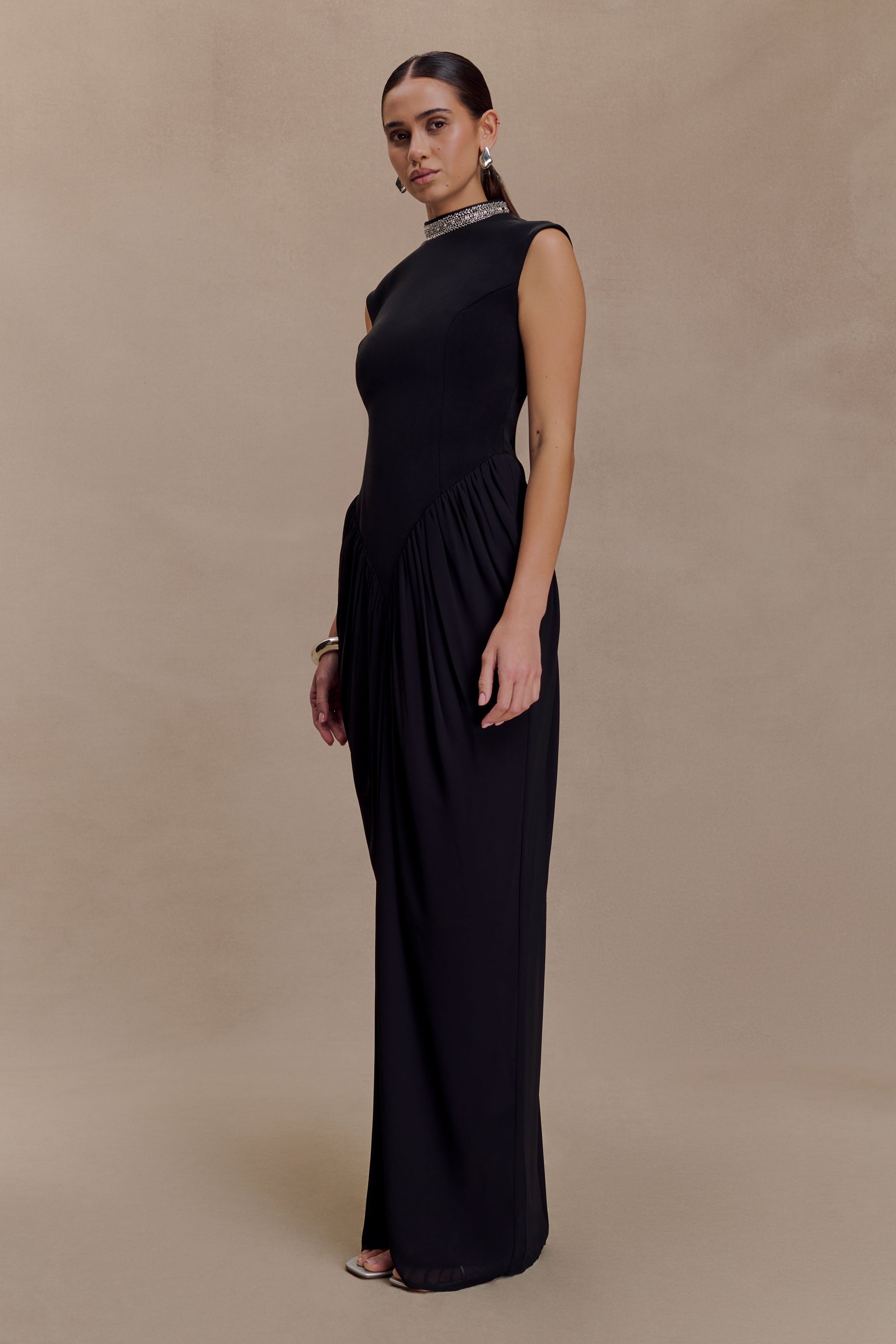 Elisa Diamante Neck Maxi Dress - Black #7