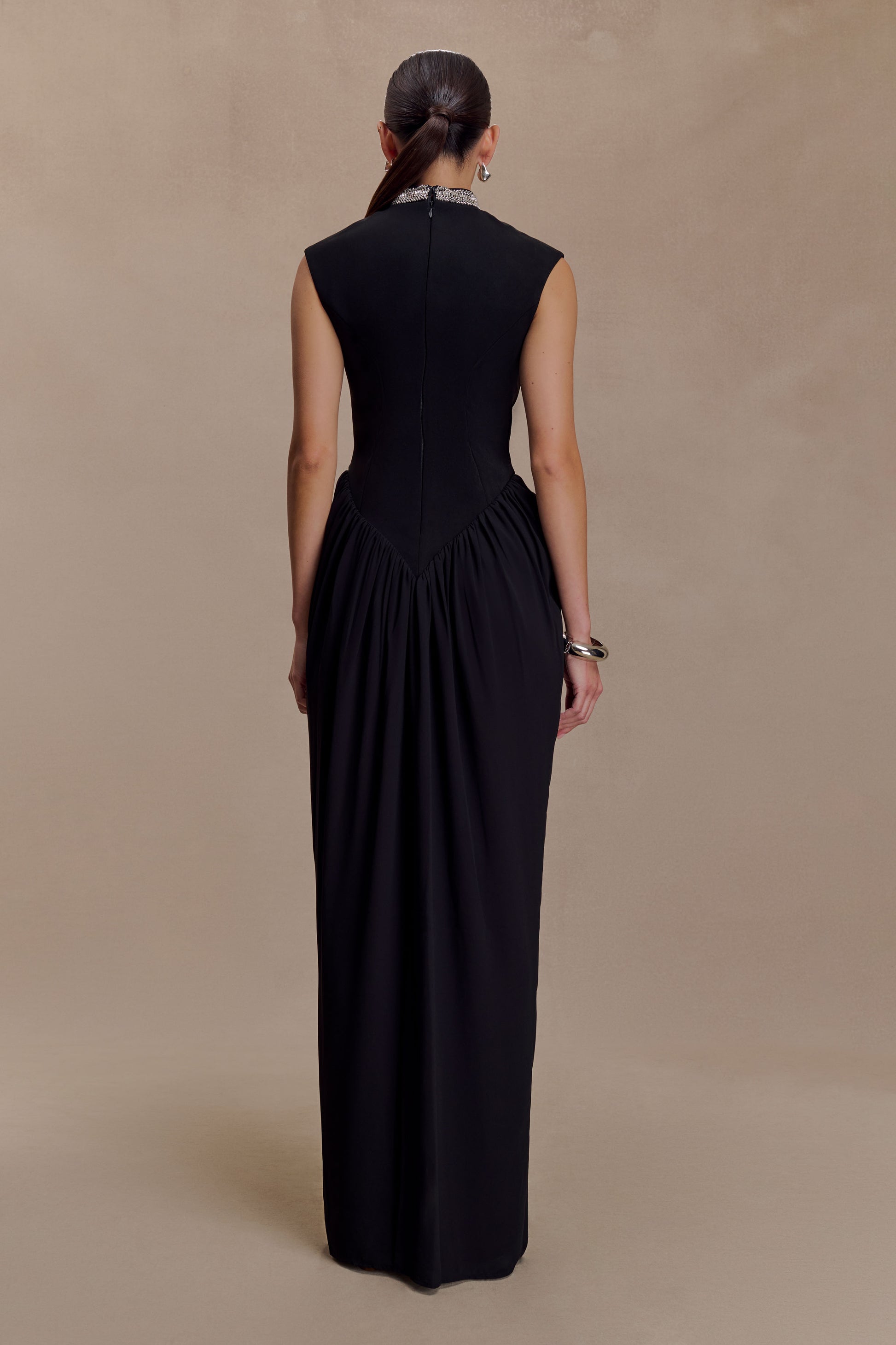Elisa Diamante Neck Maxi Dress - Black #5