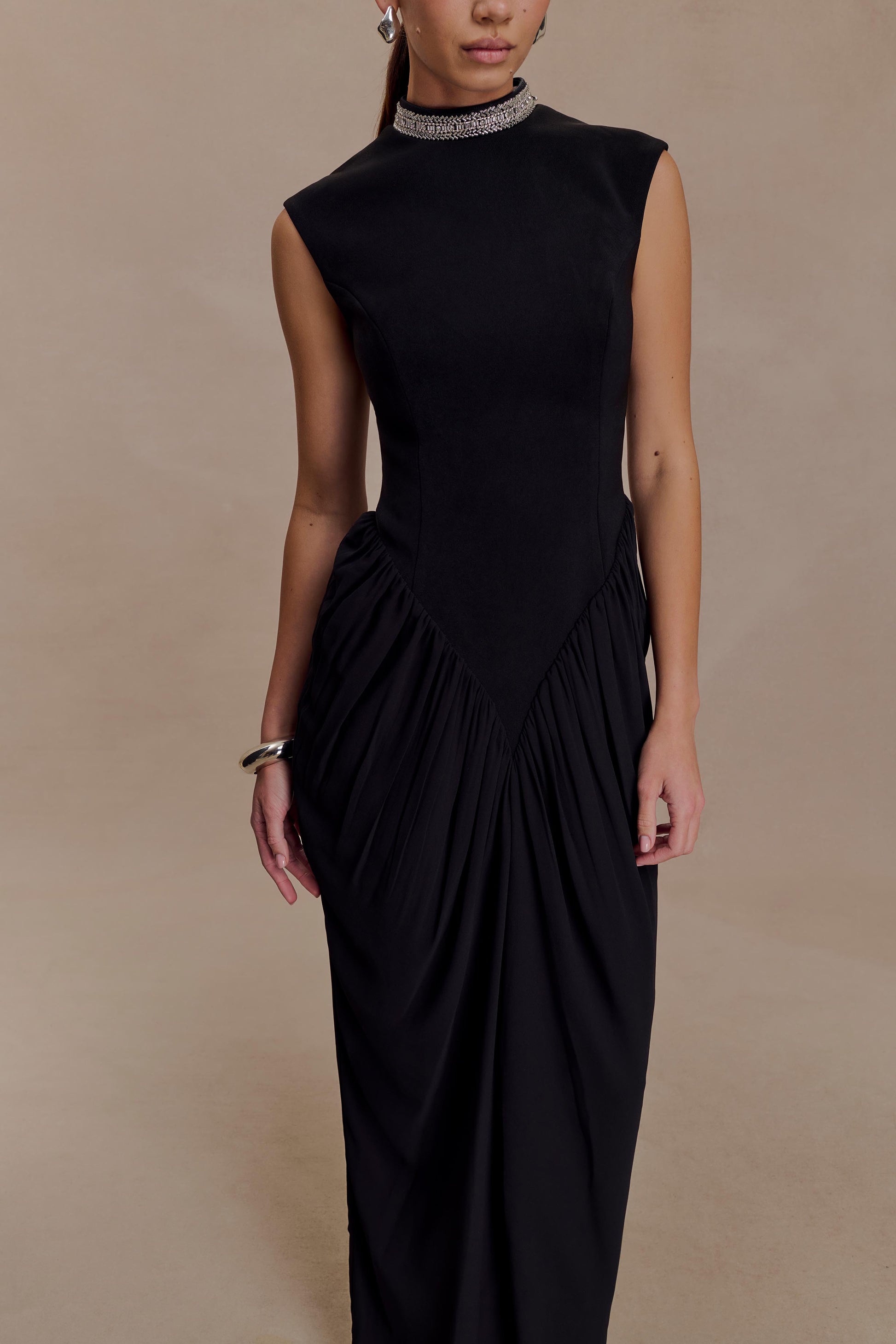 Elisa Diamante Neck Maxi Dress - Black #6