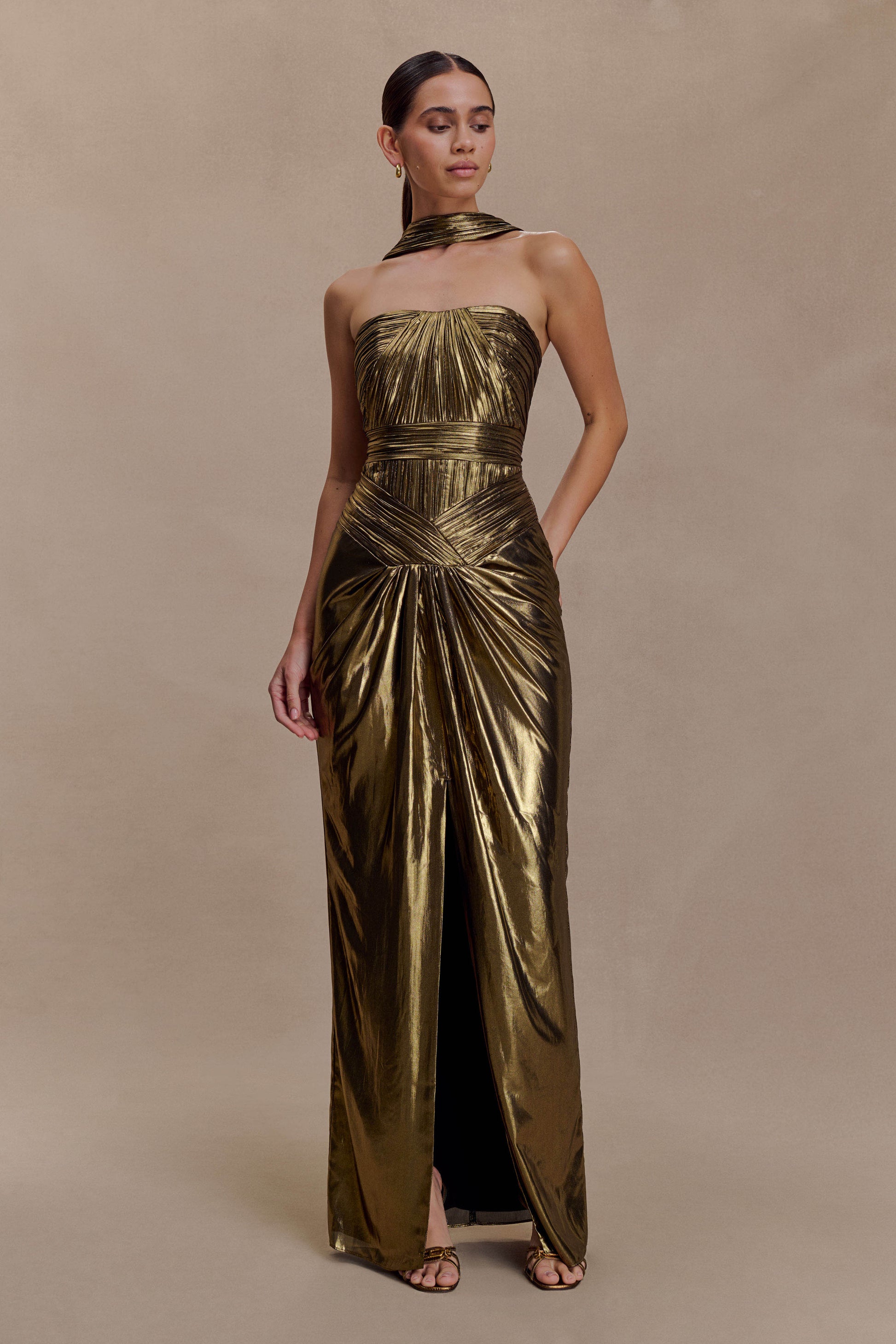 Clemence Plisse Maxi Dress - Gold #9