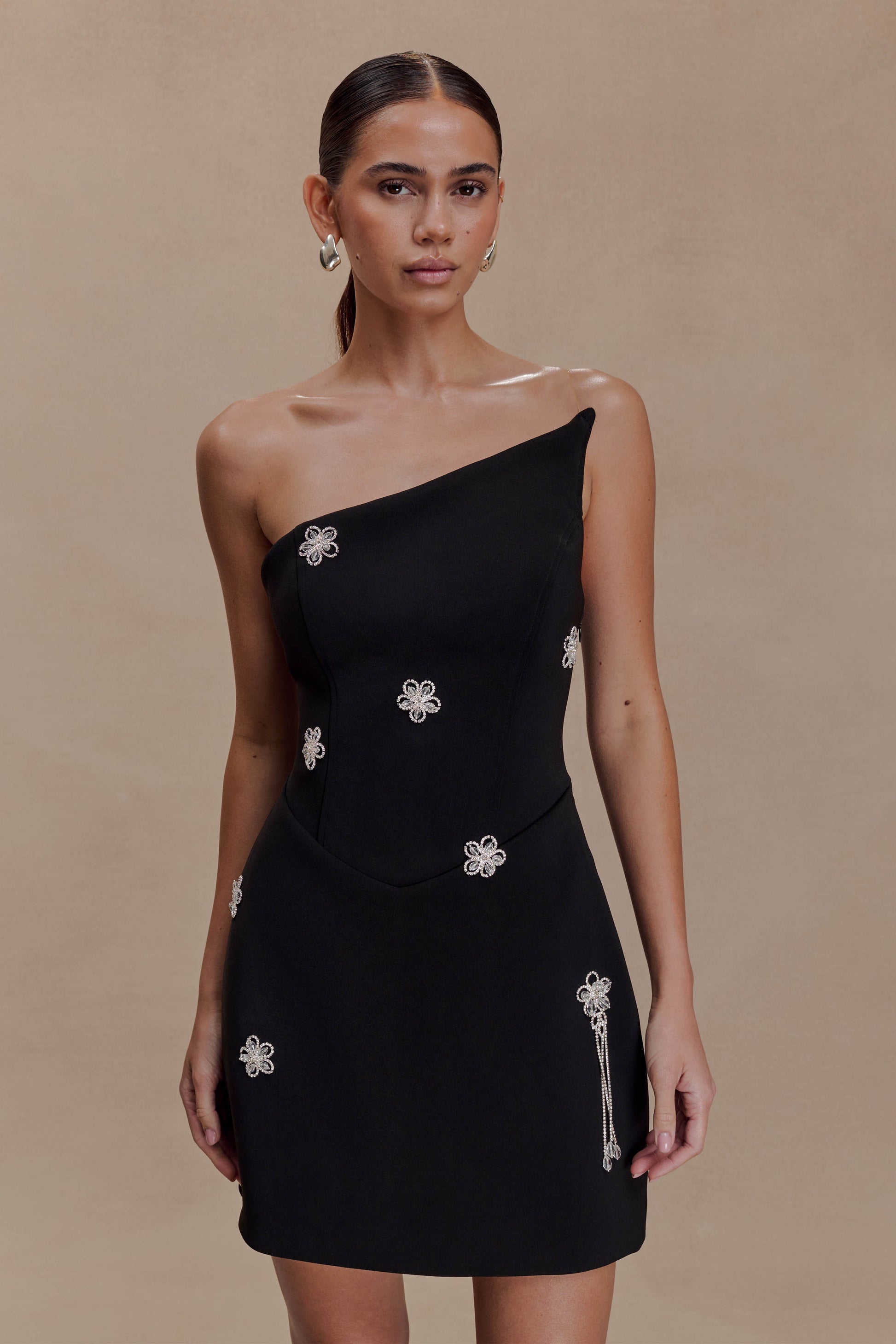 Liva Strapless Diamante Floral Trim Mini Dress - Black #8