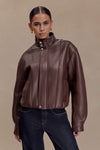 Curtis Faux Leather Bomber Jacket - Dark Chocolate
