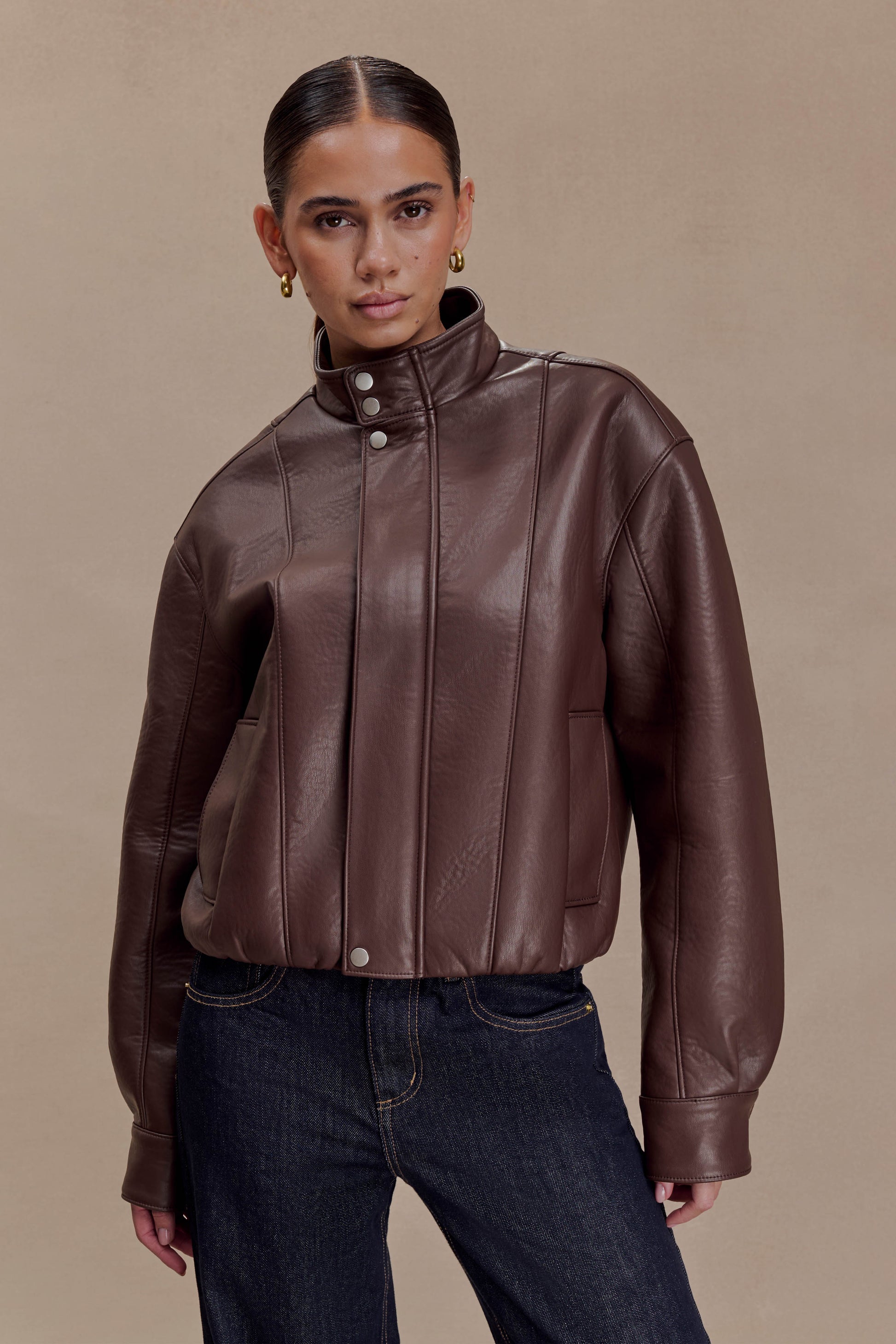 Curtis Faux Leather Bomber Jacket - Dark Chocolate #2
