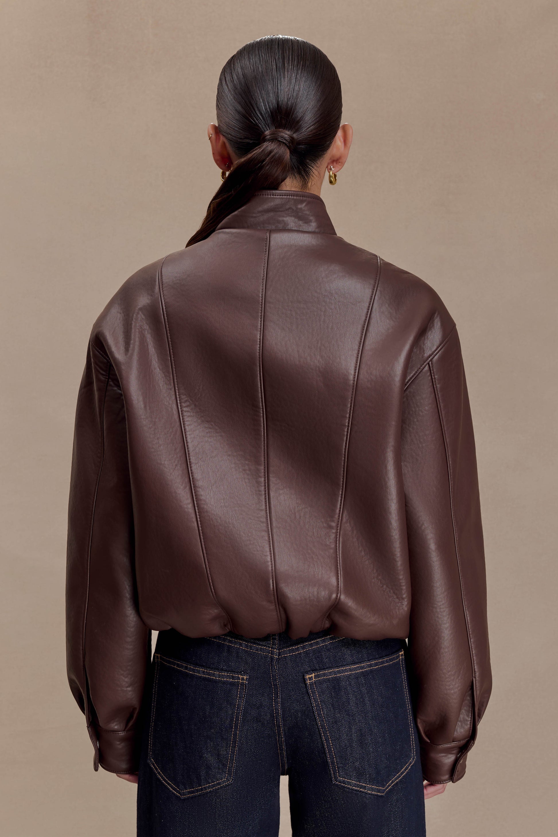 Curtis Faux Leather Bomber Jacket - Dark Chocolate #4