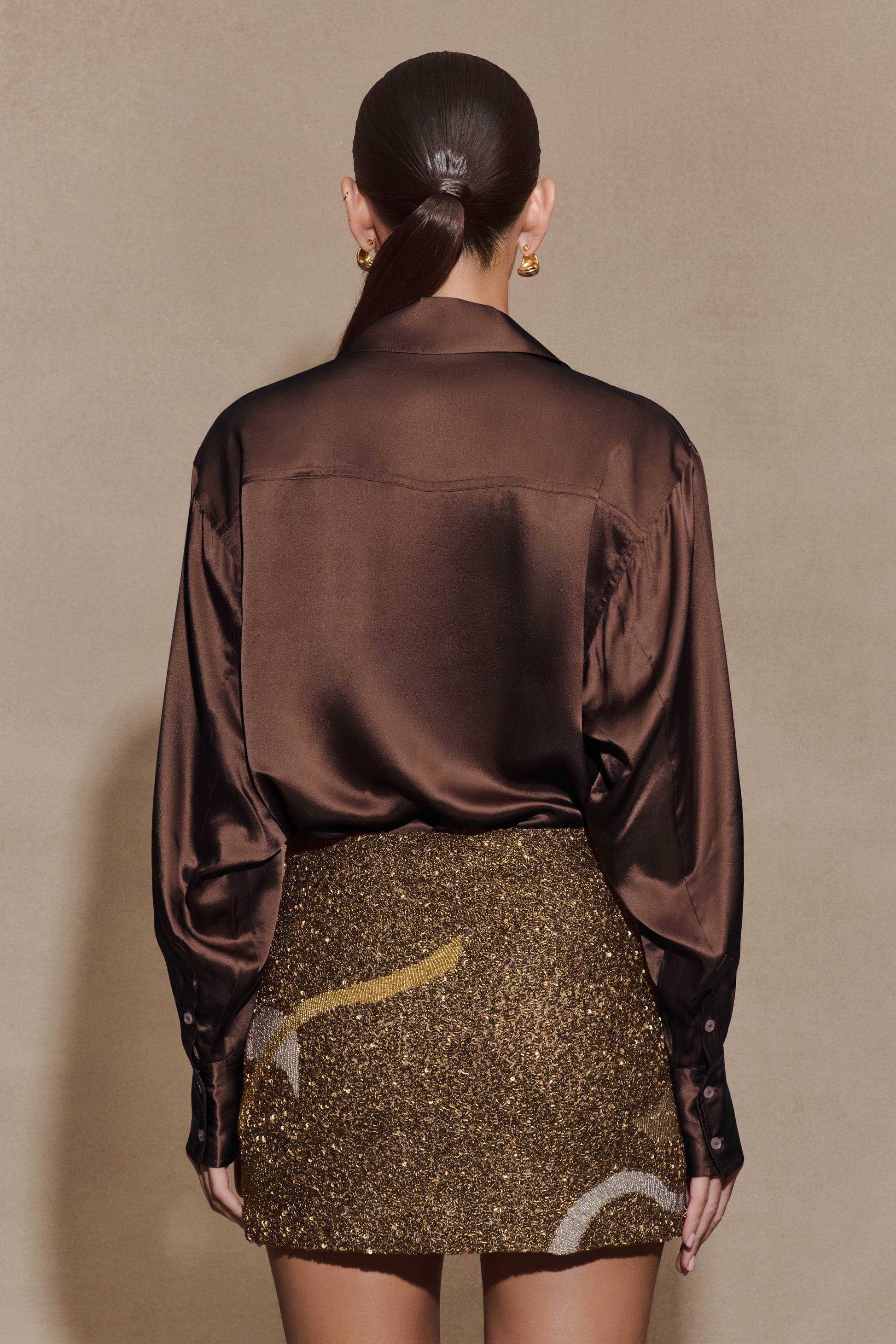 Asher Hand Beaded Abstract Mini Skirt - Gold #4