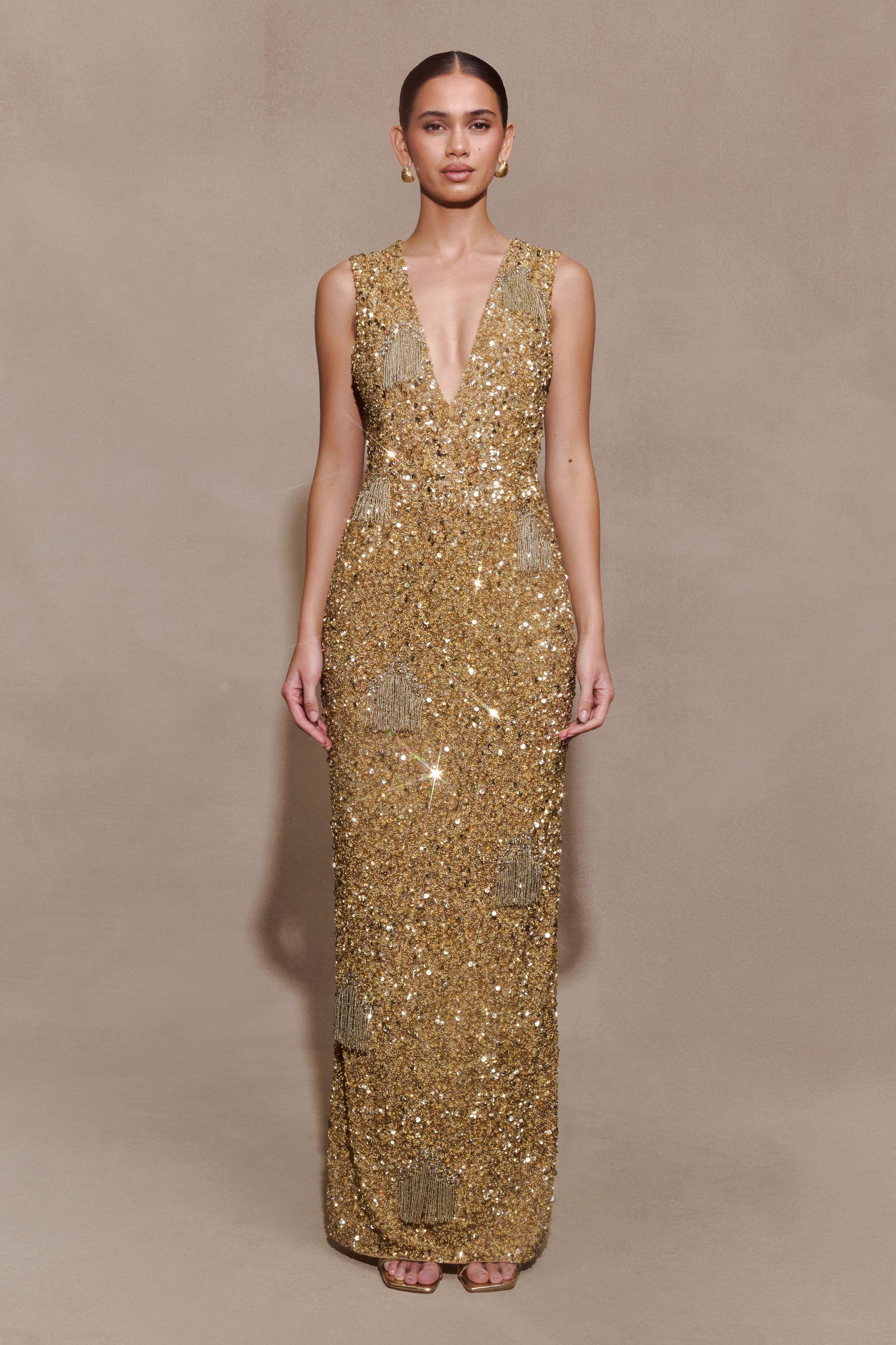 Astor Hand Embellished Maxi Dress - Gold