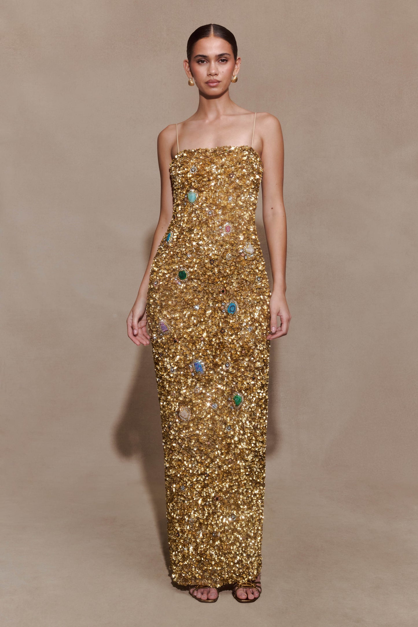 Porter Hand Beaded Midi Dress - Gold