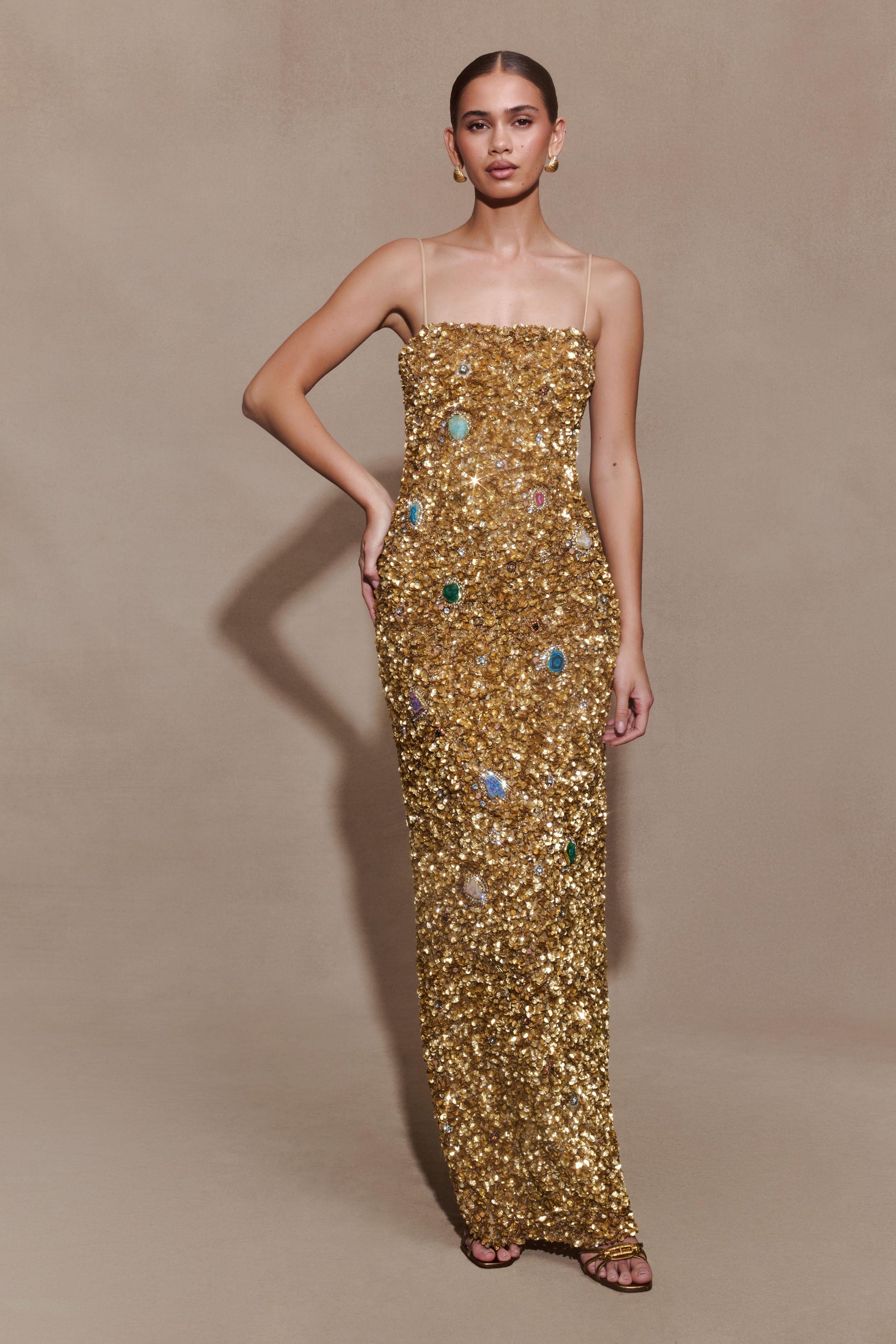Porter Hand Beaded Midi Dress - Gold | MESHKI Porter Hand Beaded Midi Dress - Gold | MESHKI