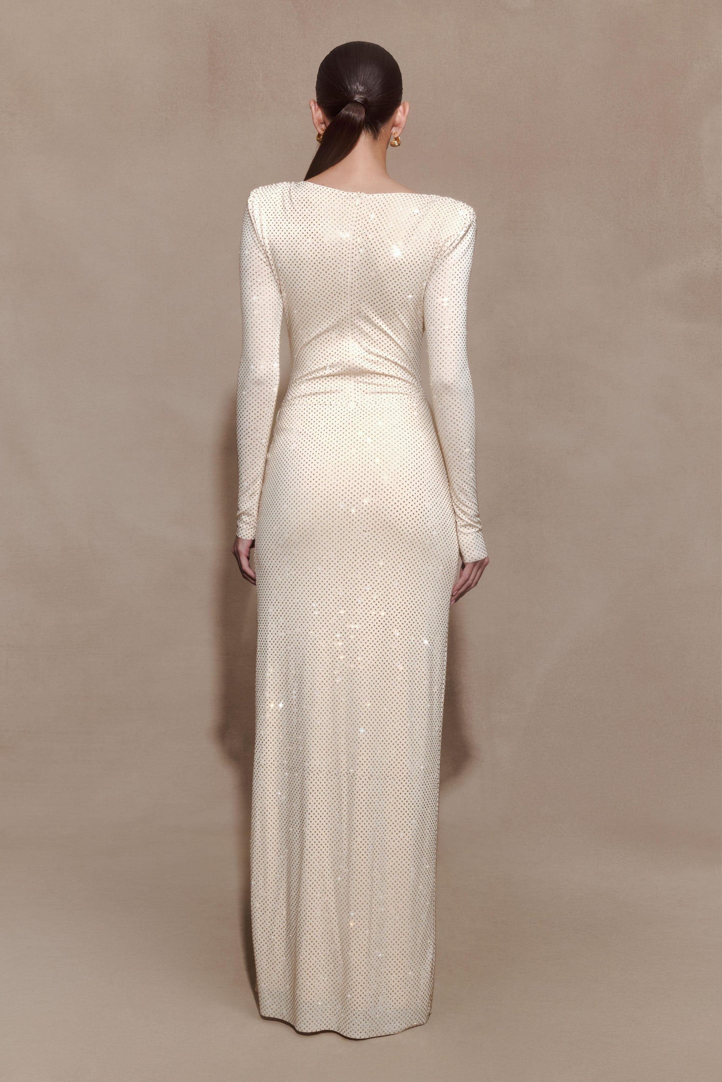 Deanna Long Sleeve Diamante Maxi Dress - Gold