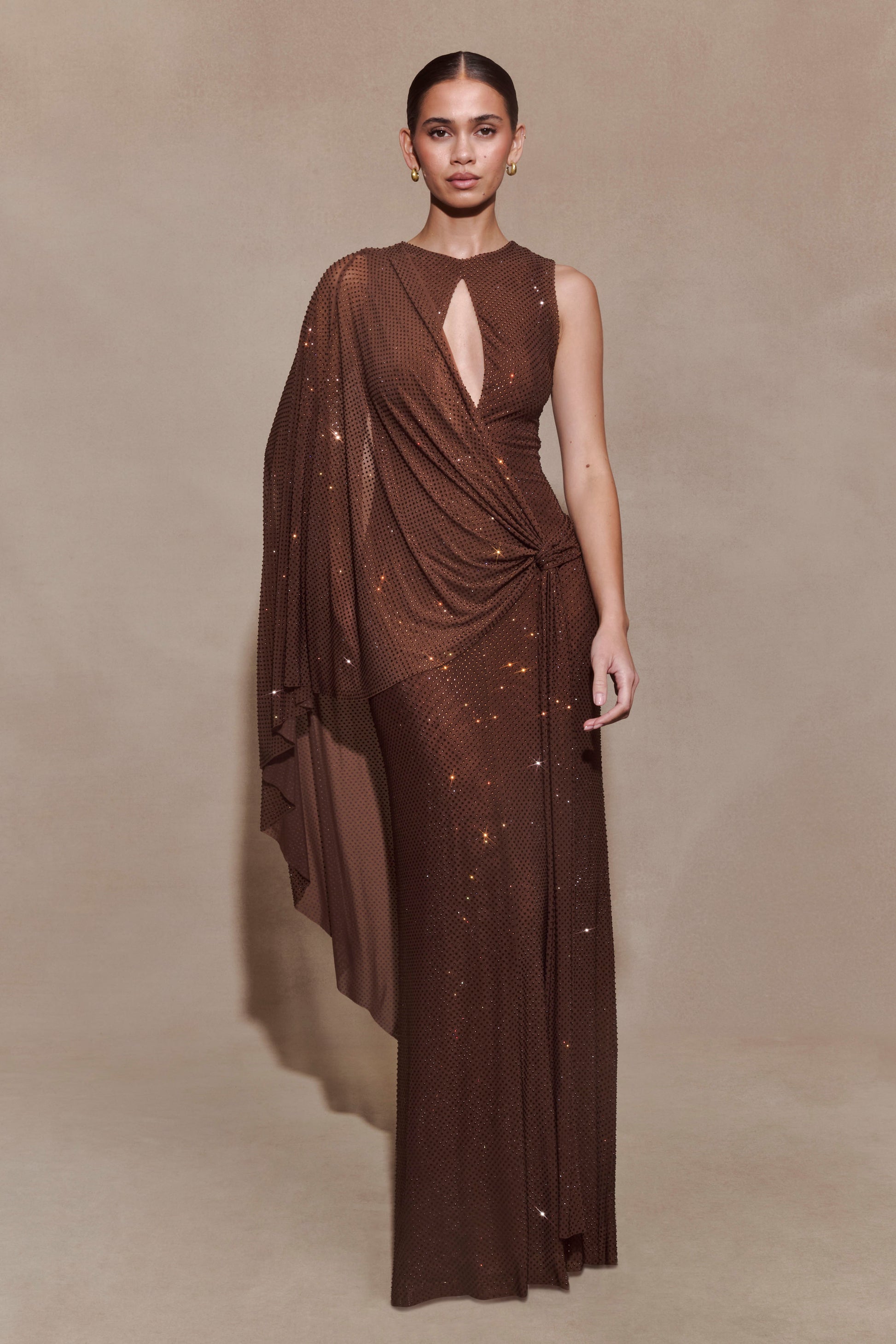 Bakari Diamante Cape Maxi Dress - Chocolate #3