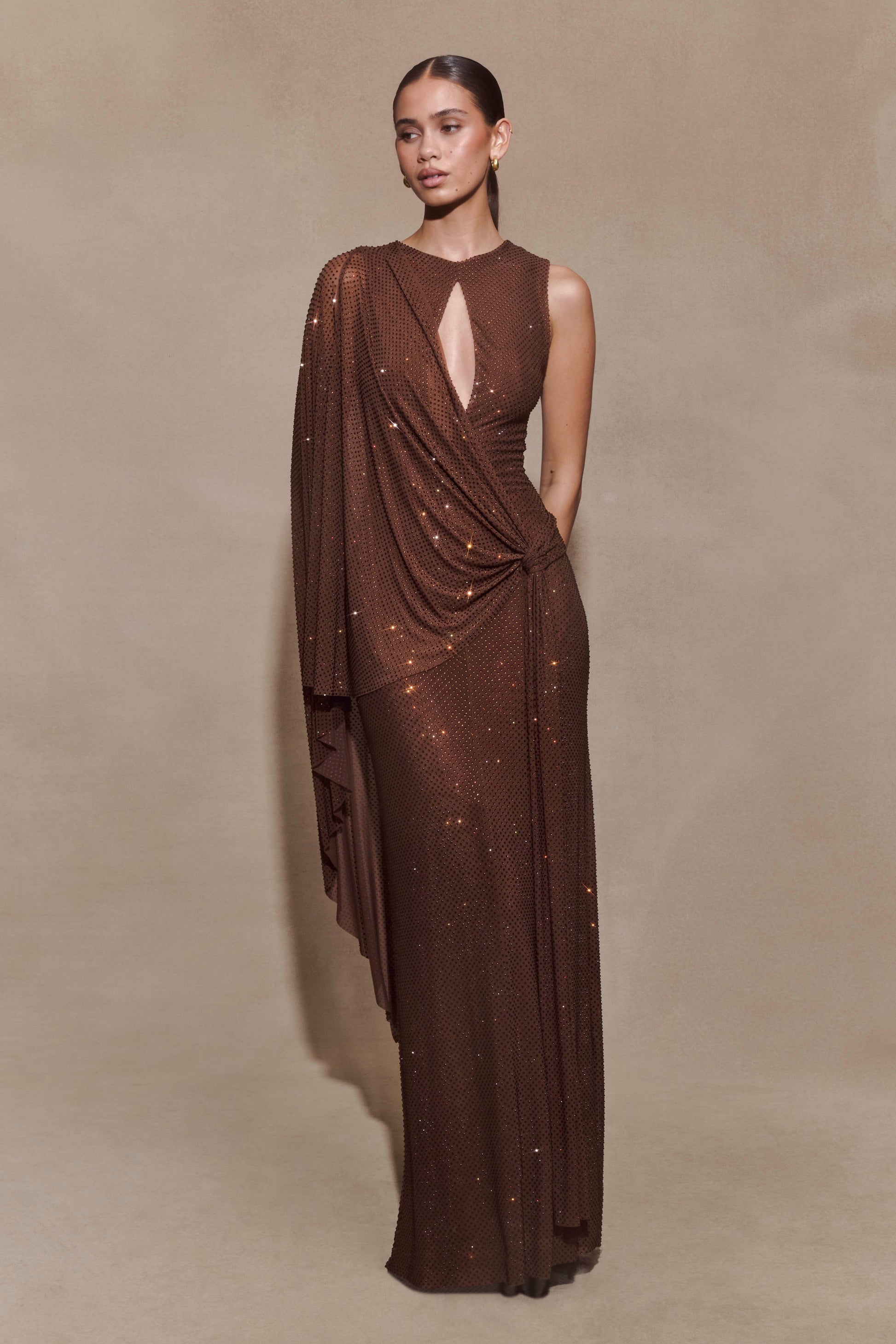 Bakari Diamante Cape Maxi Dress - Chocolate #5