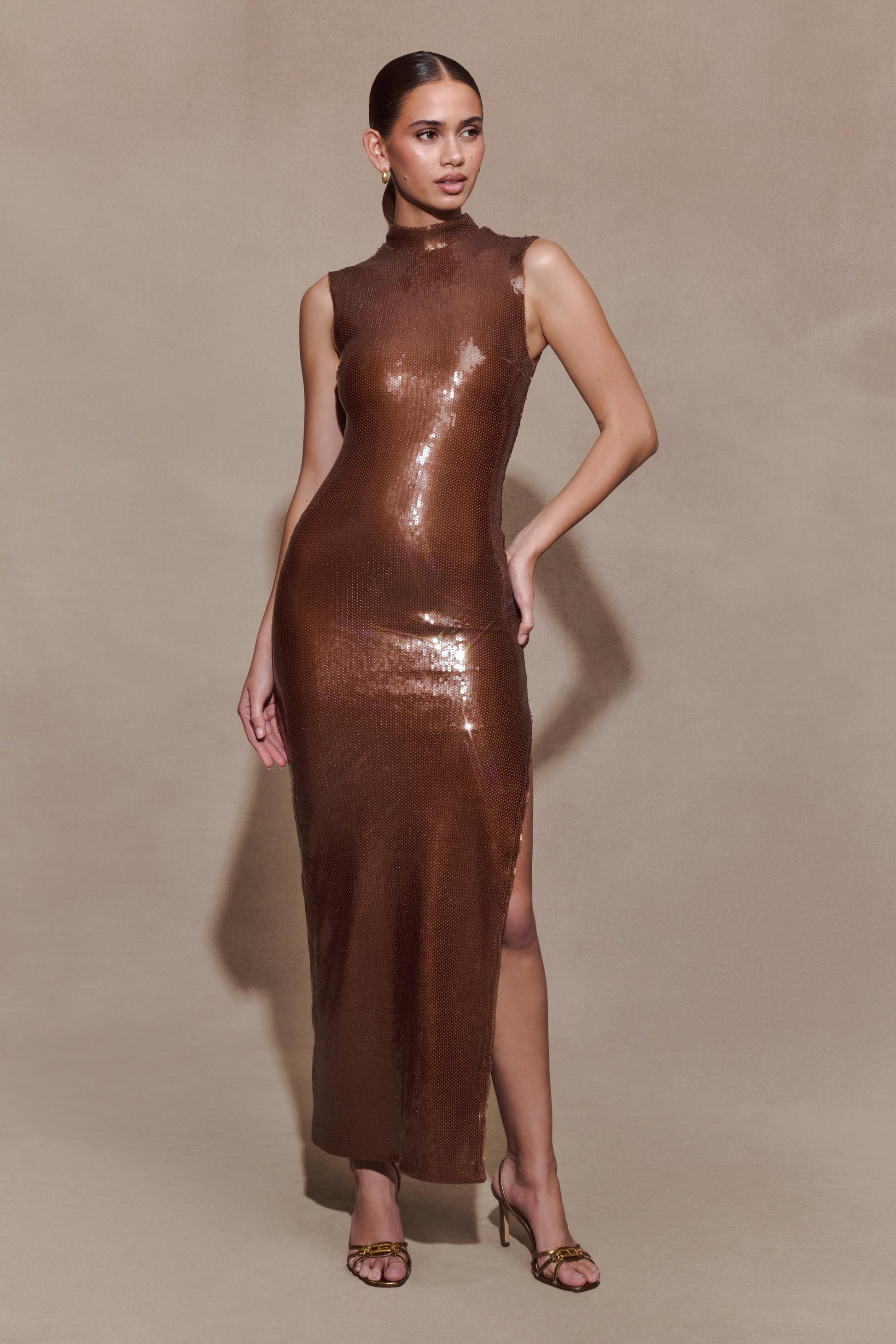 Veronica Sequin Midi Dress - Chocolate #5