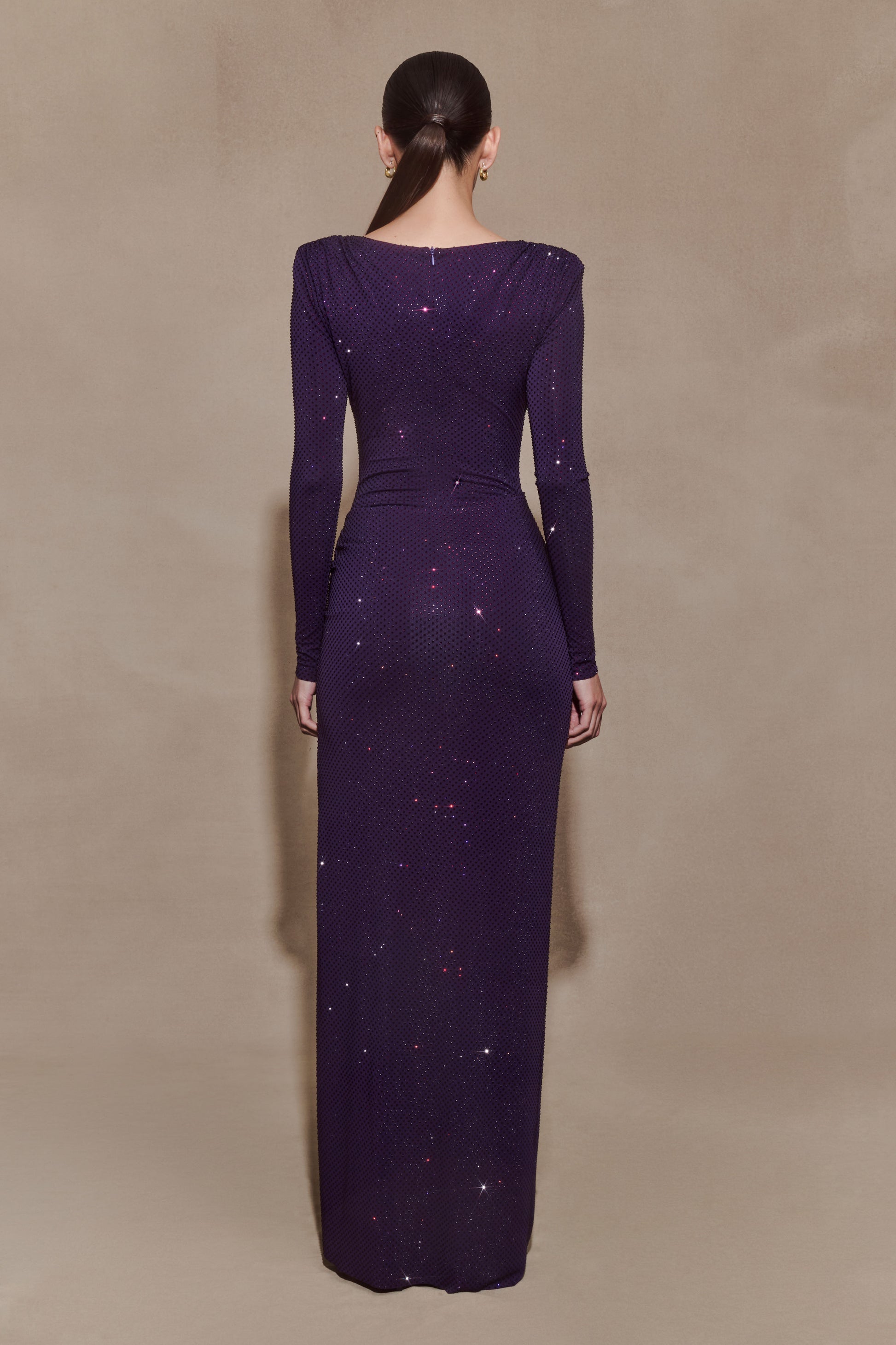Deanna Long Sleeve Diamante Maxi Dress - Purple #2