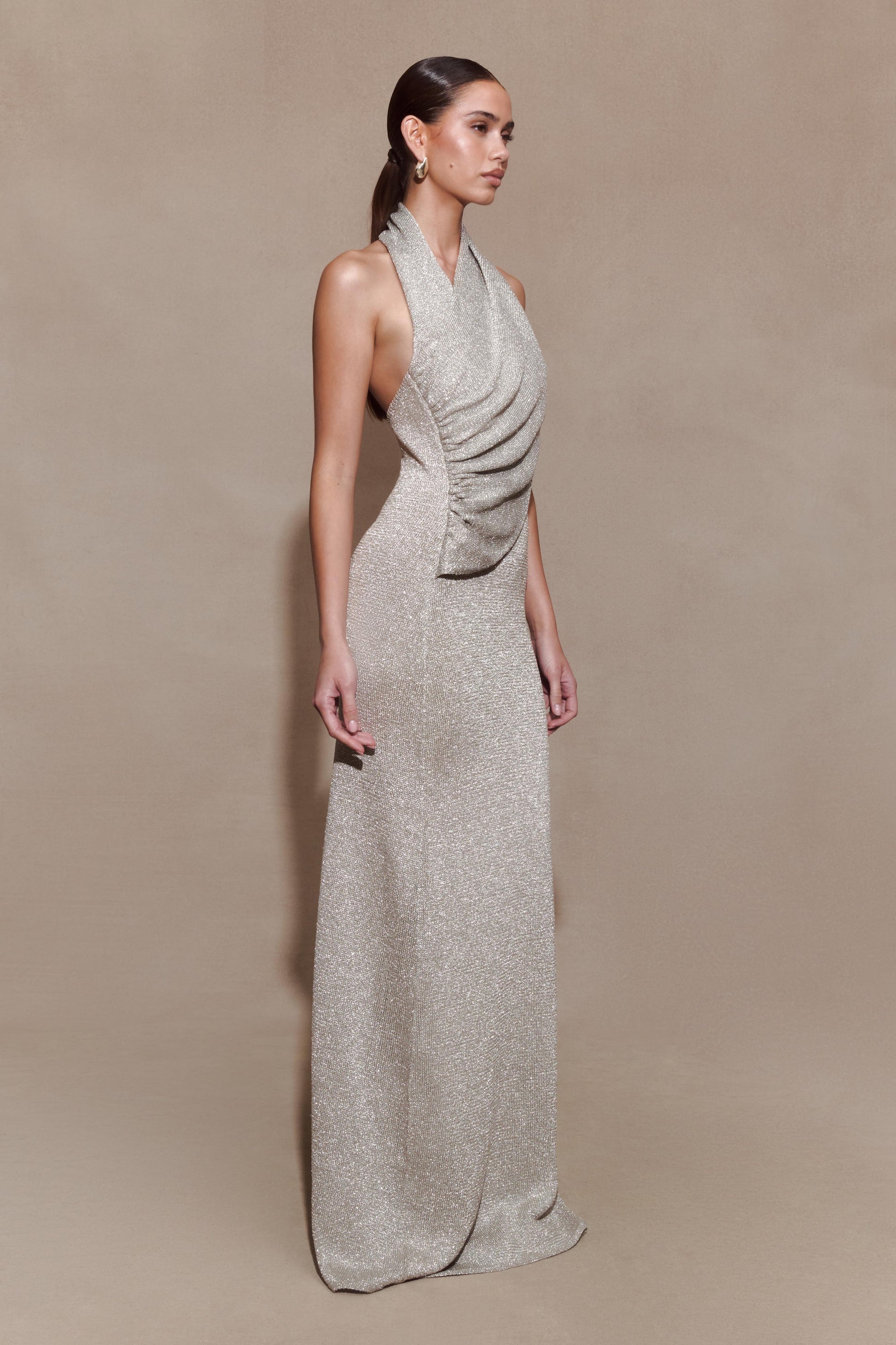 Elma Lurex Knit Halter Maxi Dress - Silver #6