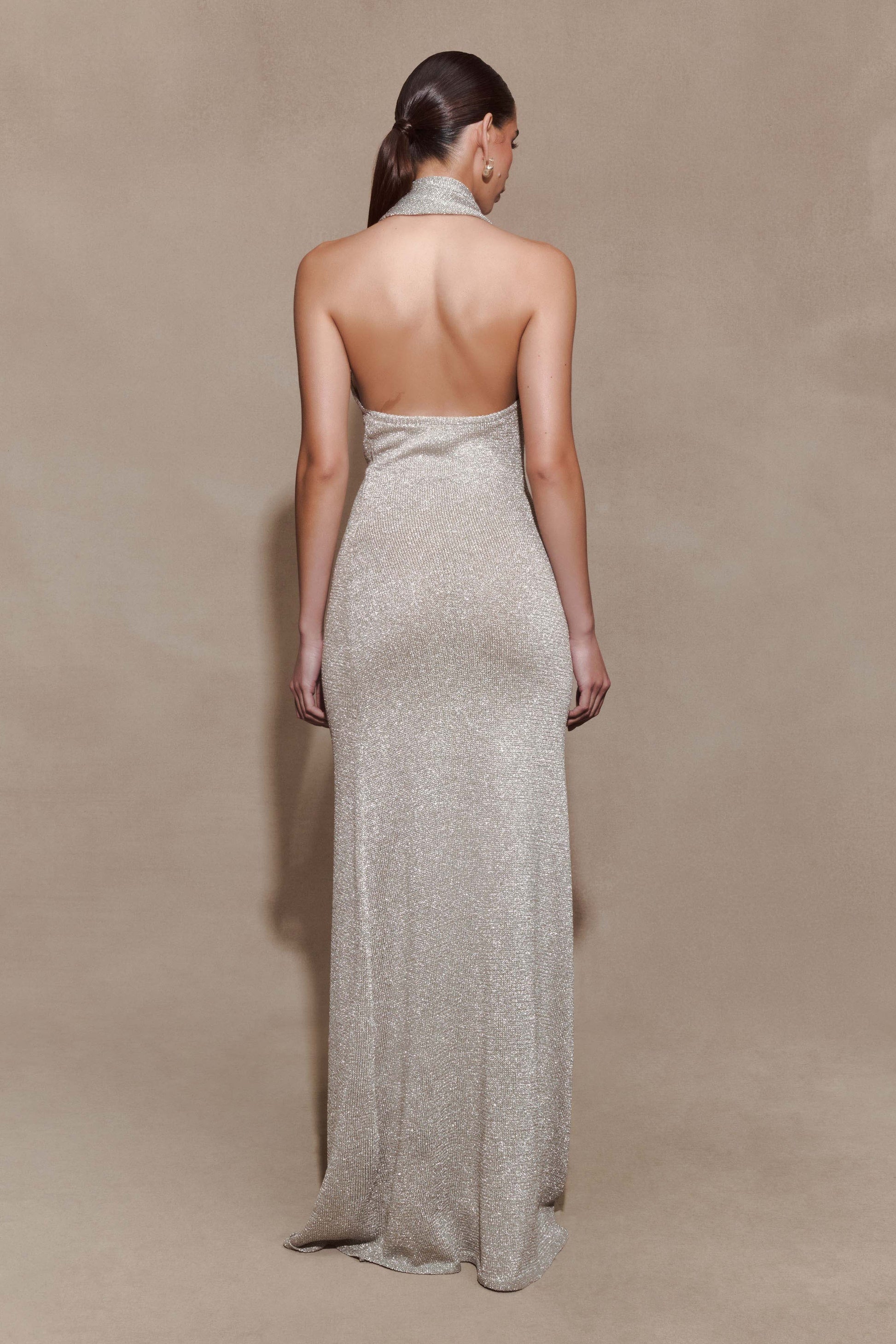Elma Lurex Knit Halter Maxi Dress - Silver #4