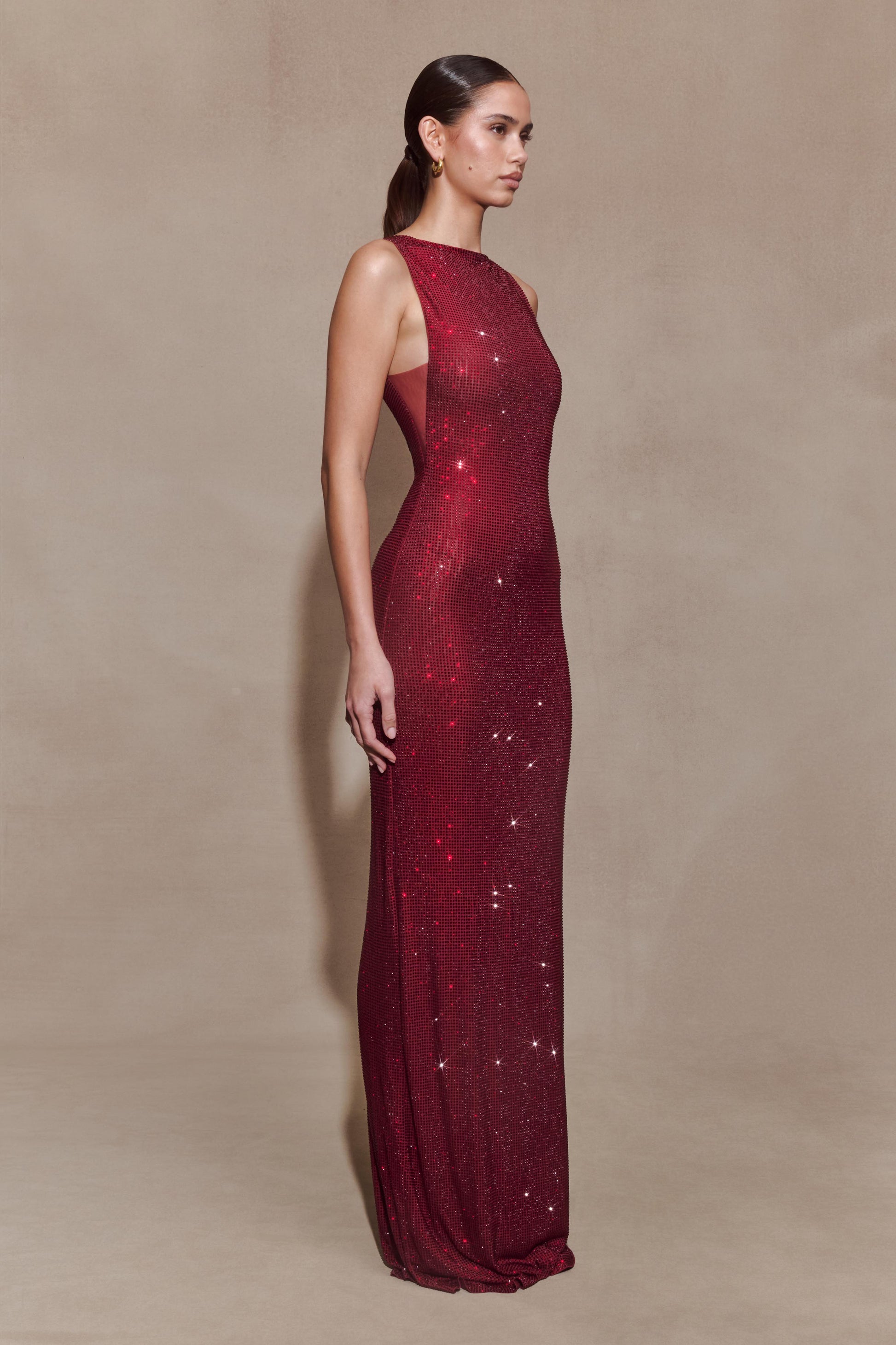 Magnolia Sleeveless Diamante Maxi Dress - Wine #3