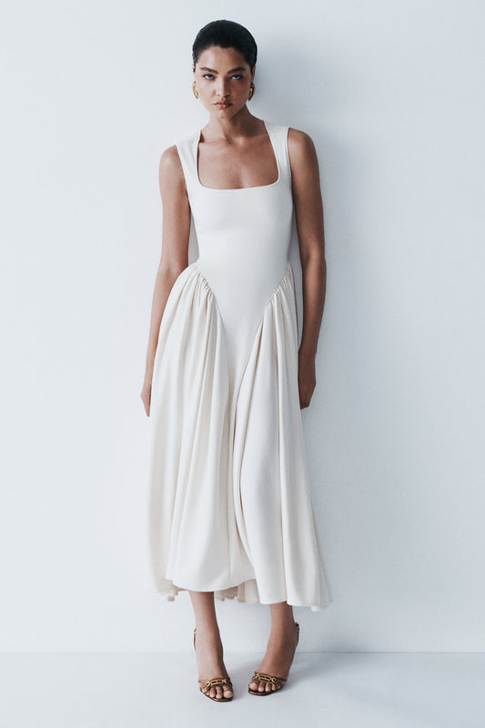 Sharon Scuba Jersey Midi Dress - Ivory