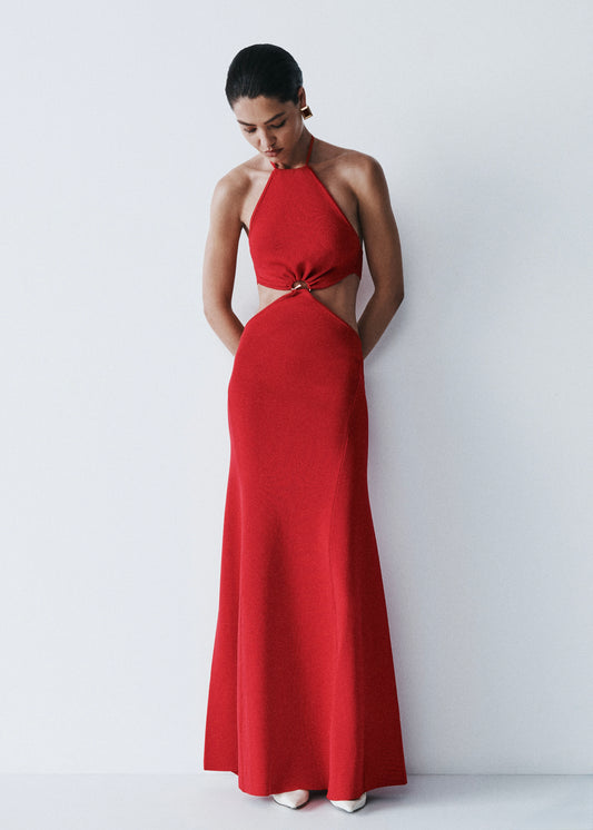 Marlowe Halter Knit Maxi Dress - Red