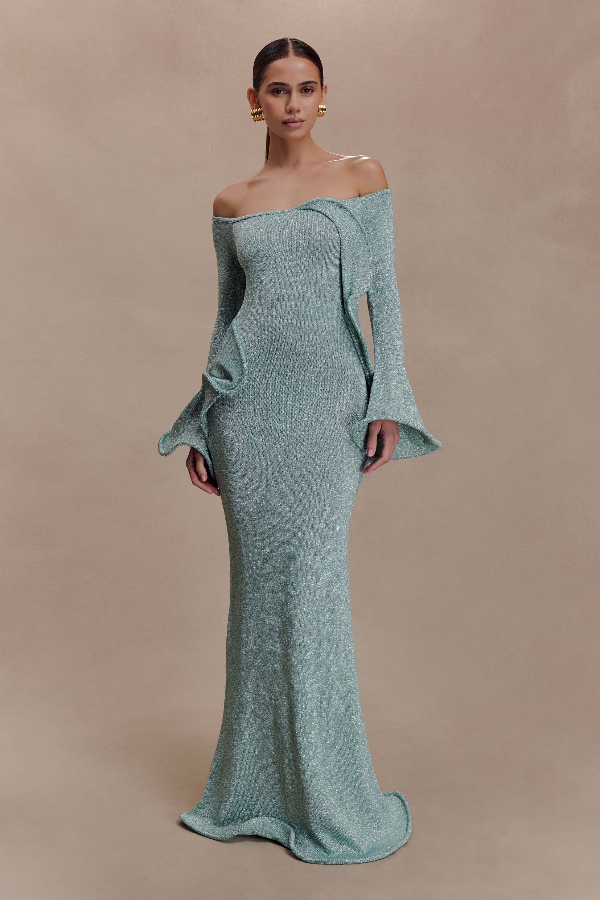 Sandrine Lurex Knit Maxi Dress - Aqua #5
