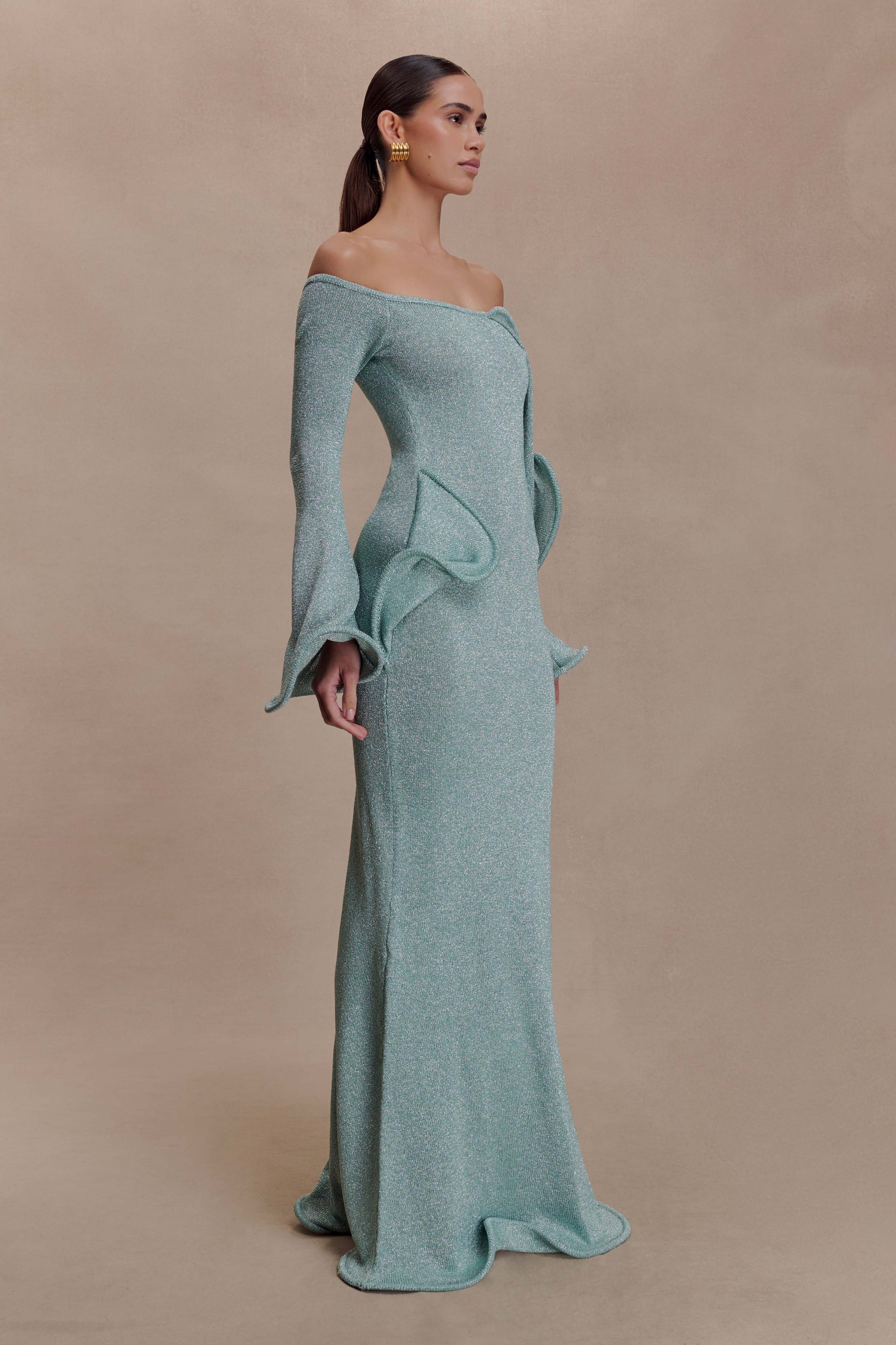 Sandrine Lurex Knit Maxi Dress - Aqua #7