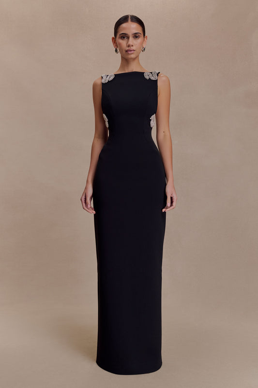 Lorde Embellished Crepe Maxi Dress - Black