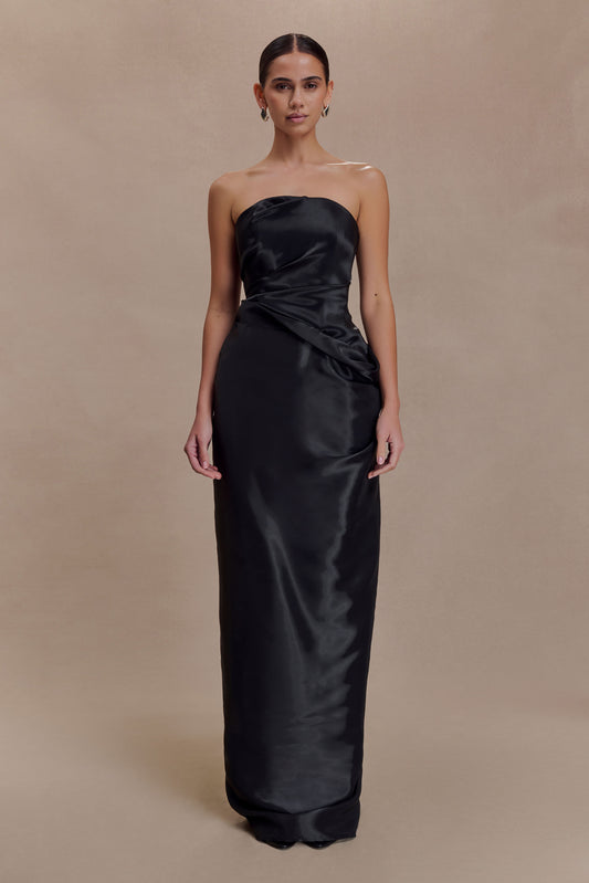 Calliope Strapless Organza Maxi Dress - Black