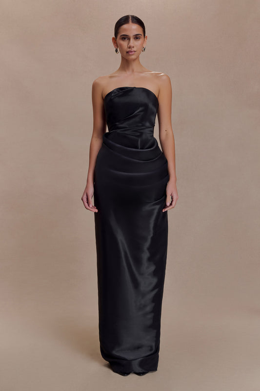 Calliope Strapless Organza Maxi Dress - Black