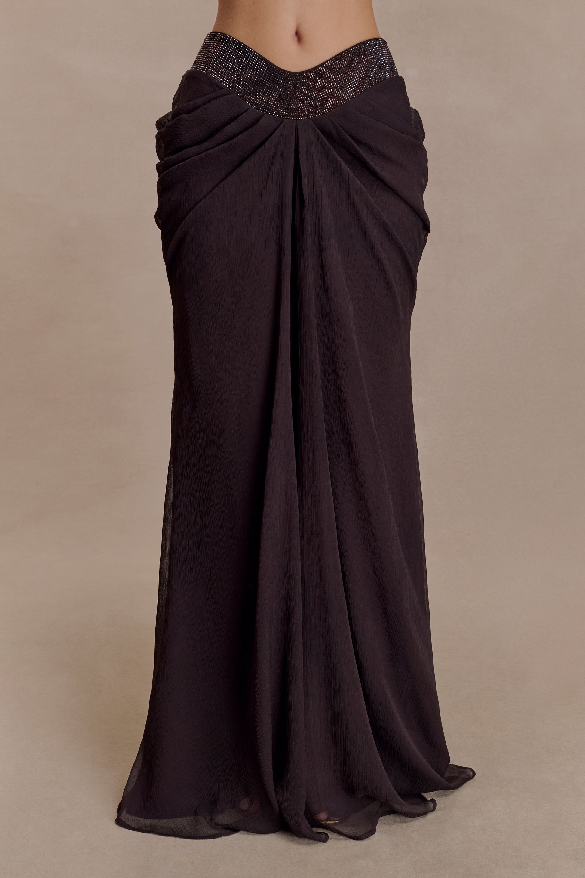 Siren Satin And Diamante Maxi Skirt - Dark Chocolate #8