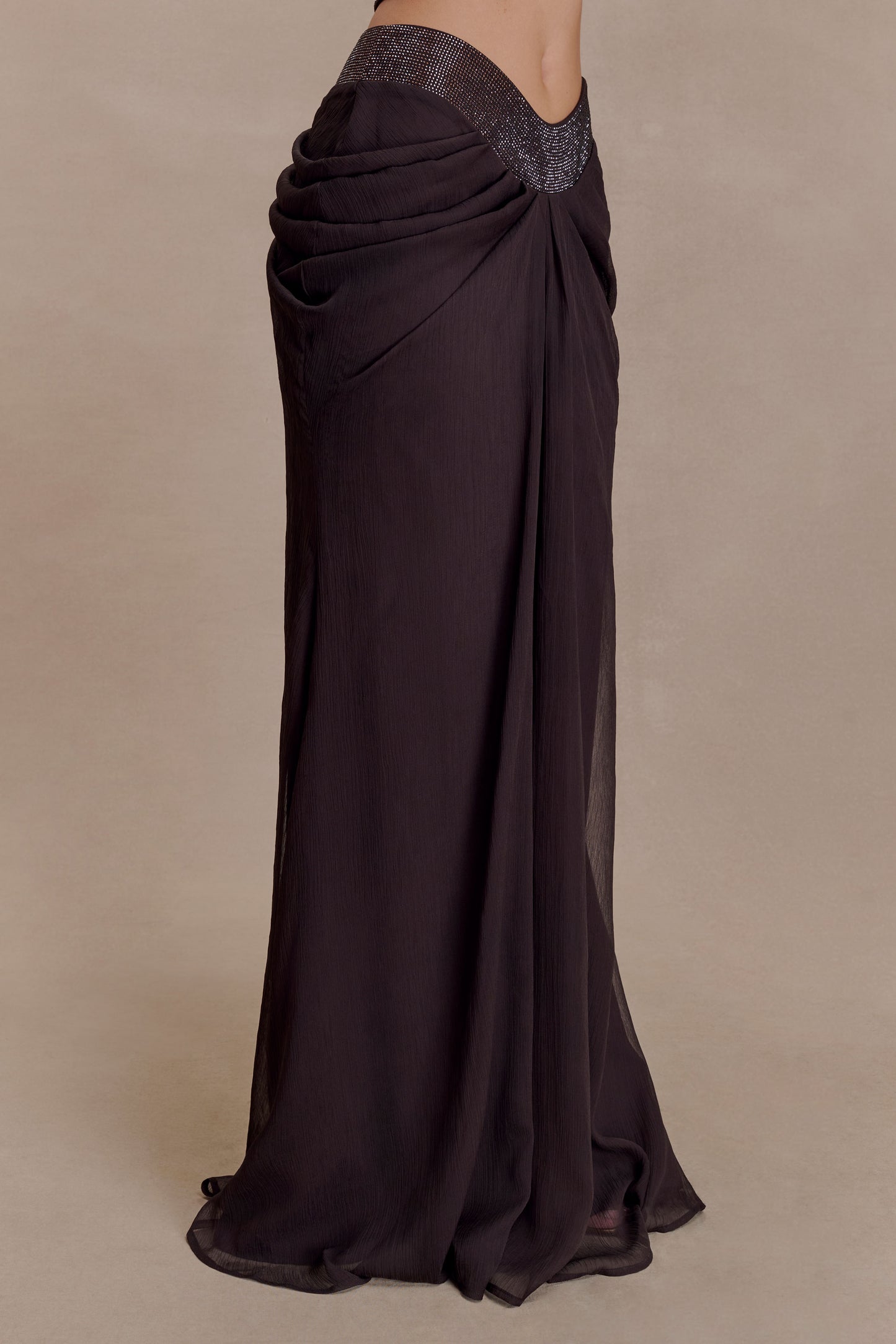Siren Satin And Diamante Maxi Skirt - Dark Chocolate