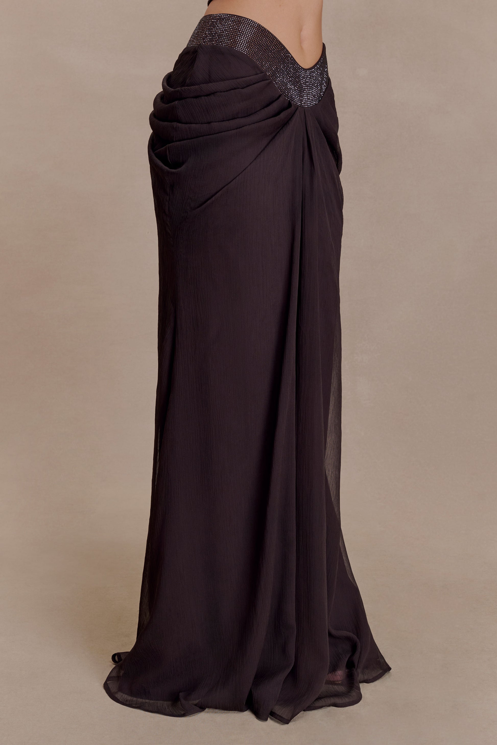 Siren Satin And Diamante Maxi Skirt - Dark Chocolate #7
