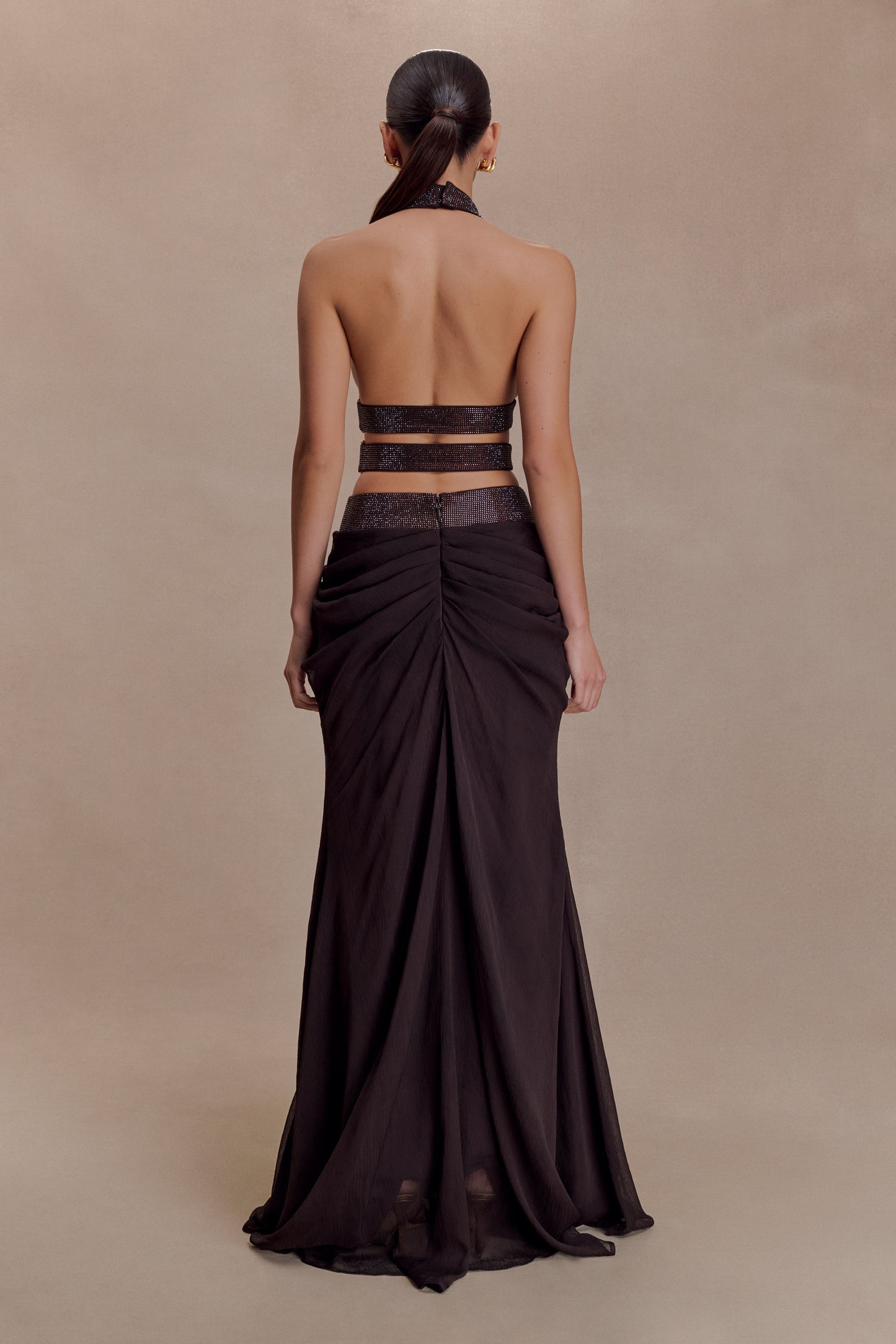 Siren Satin And Diamante Maxi Skirt - Dark Chocolate