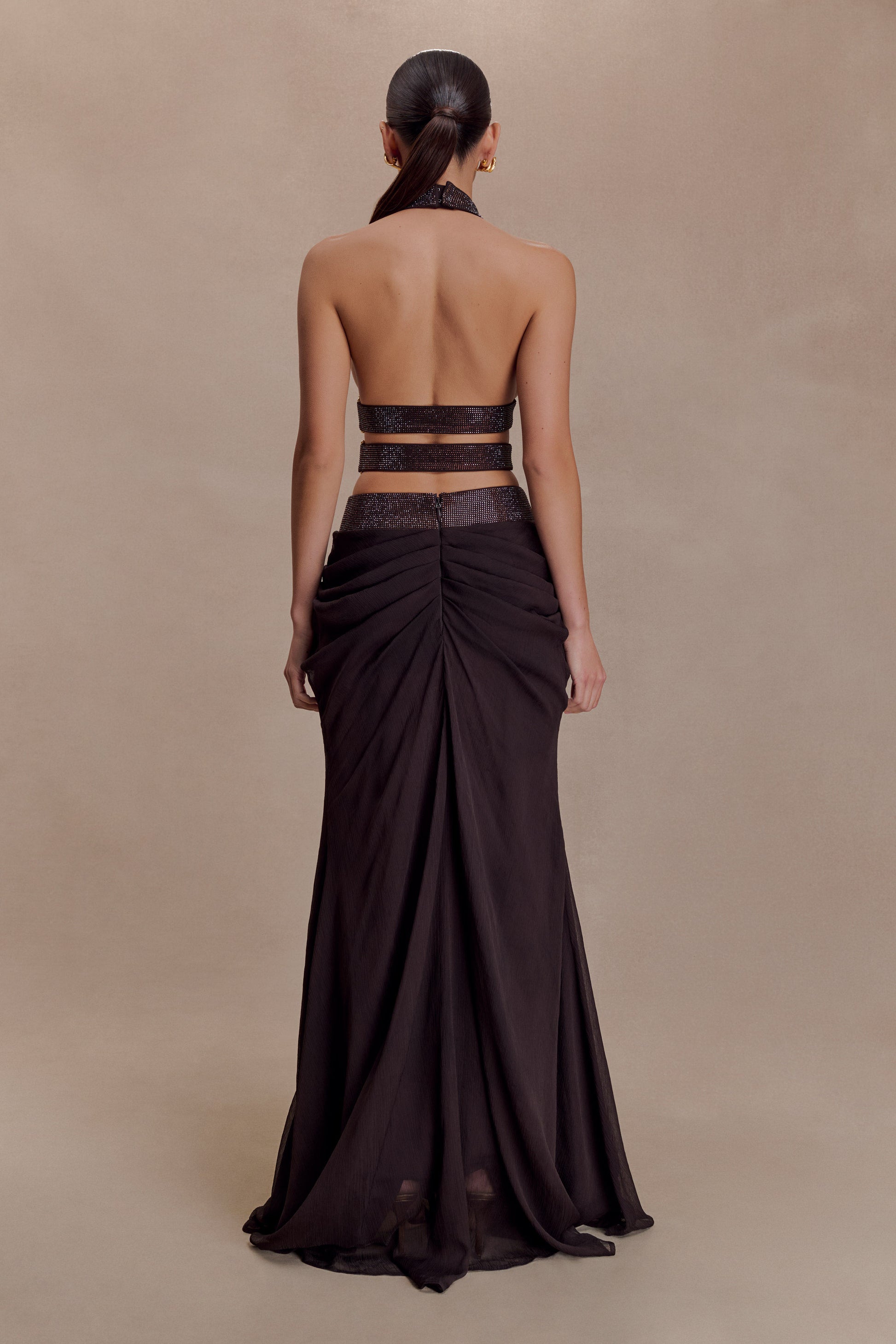 Siren Satin And Diamante Maxi Skirt - Dark Chocolate #6