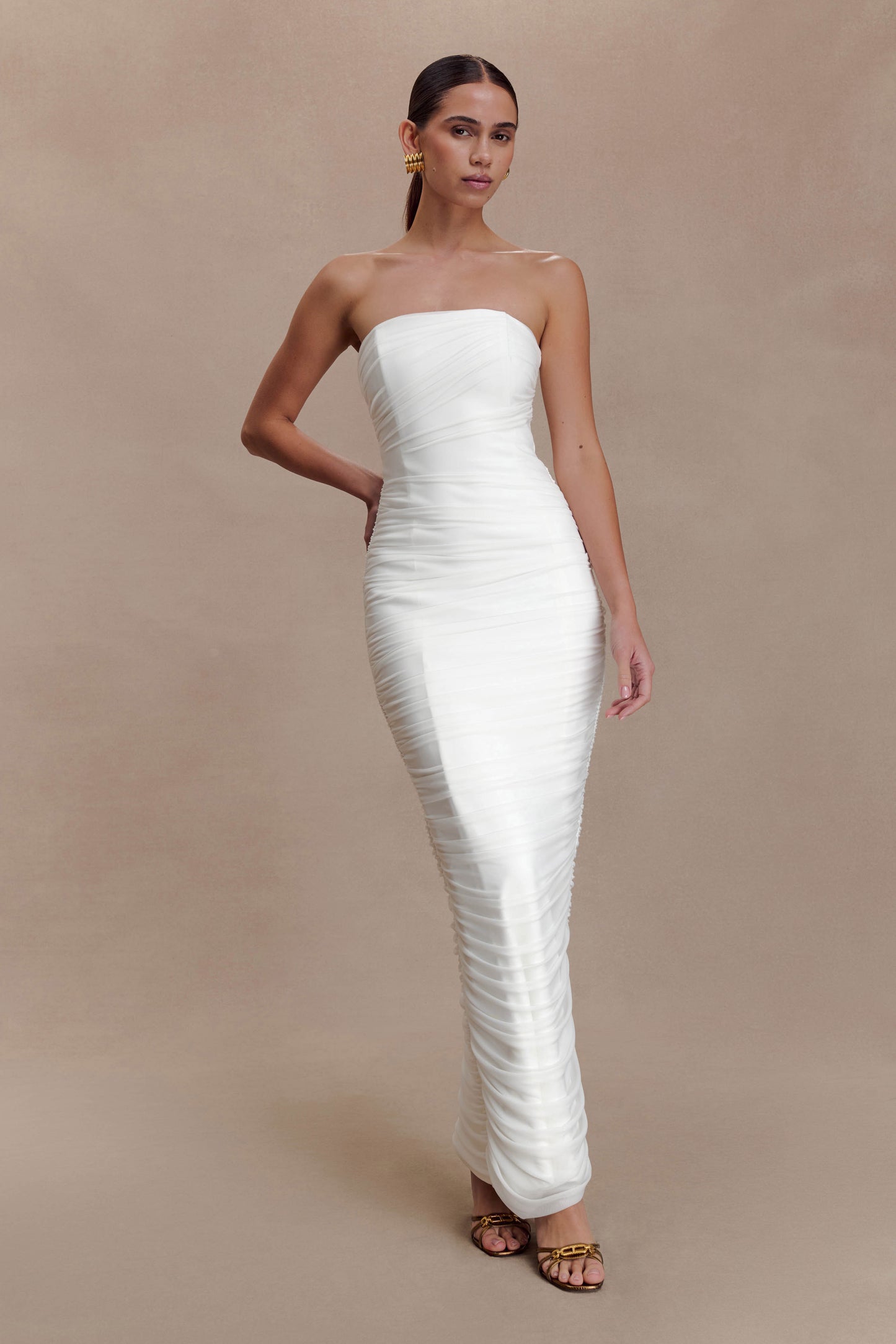 Jianna Strapless Mesh Maxi Dress - Ivory