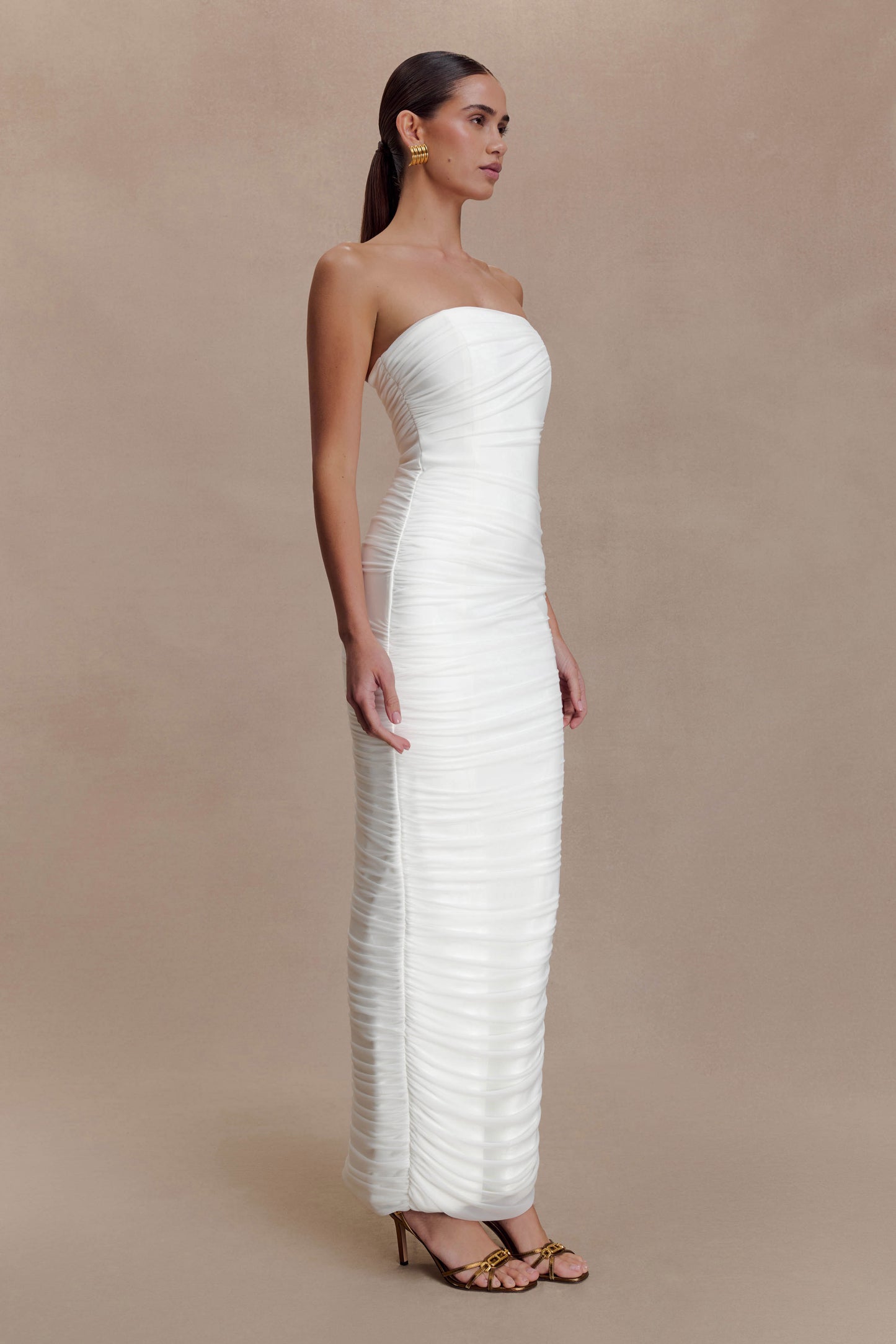 Jianna Strapless Mesh Maxi Dress - Ivory