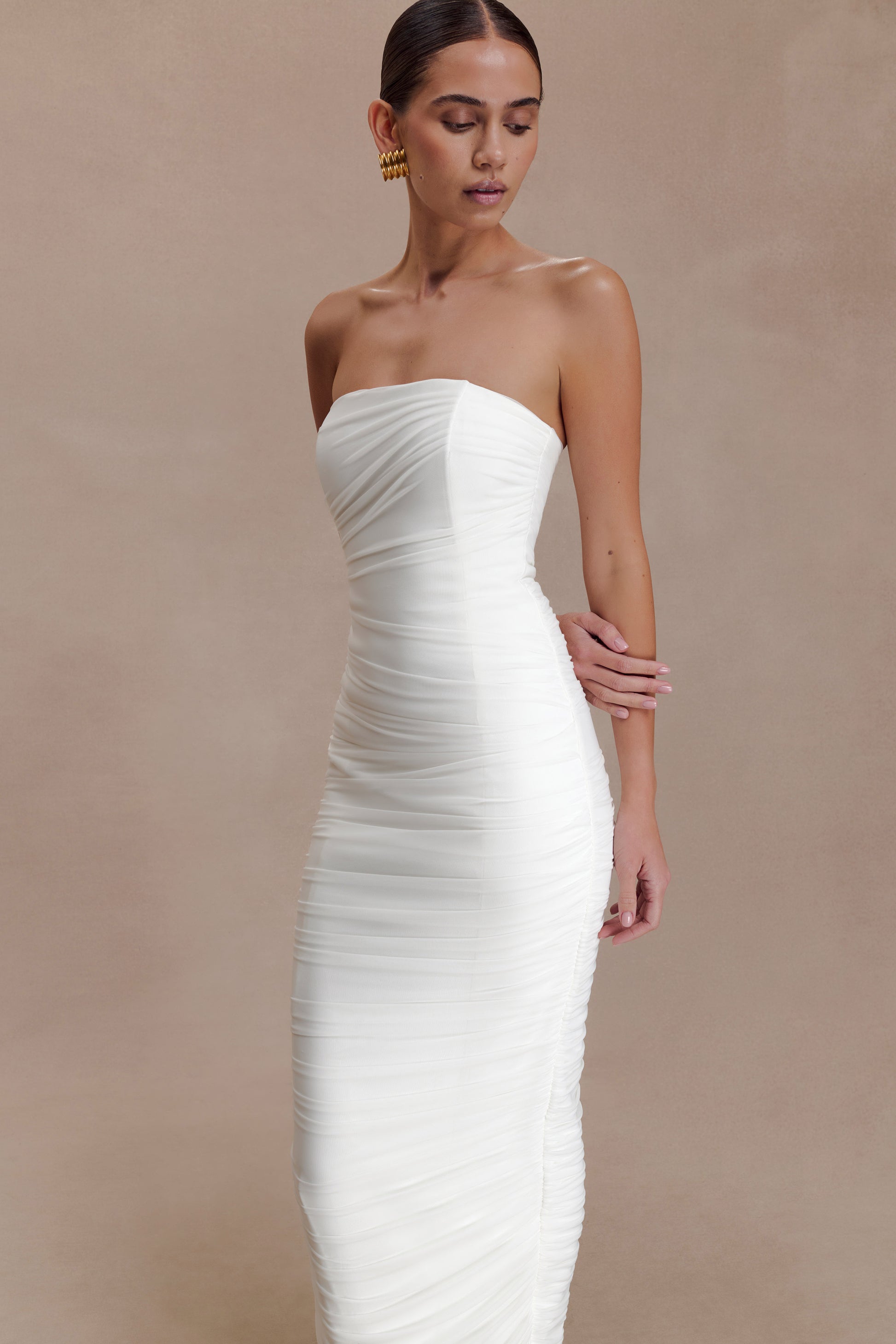 Jianna Strapless Mesh Maxi Dress - Ivory #7