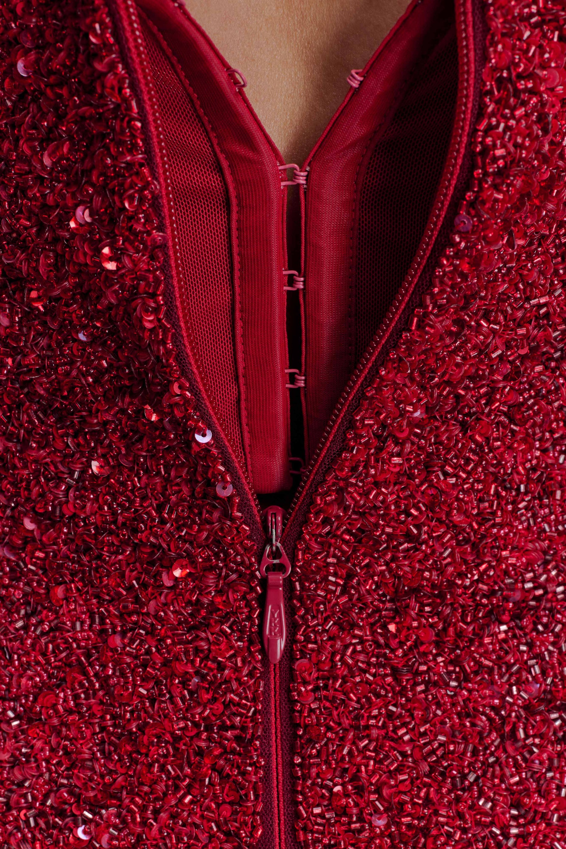 Zander Hand Beaded Strapless Mini Dress - Red Ombre #10