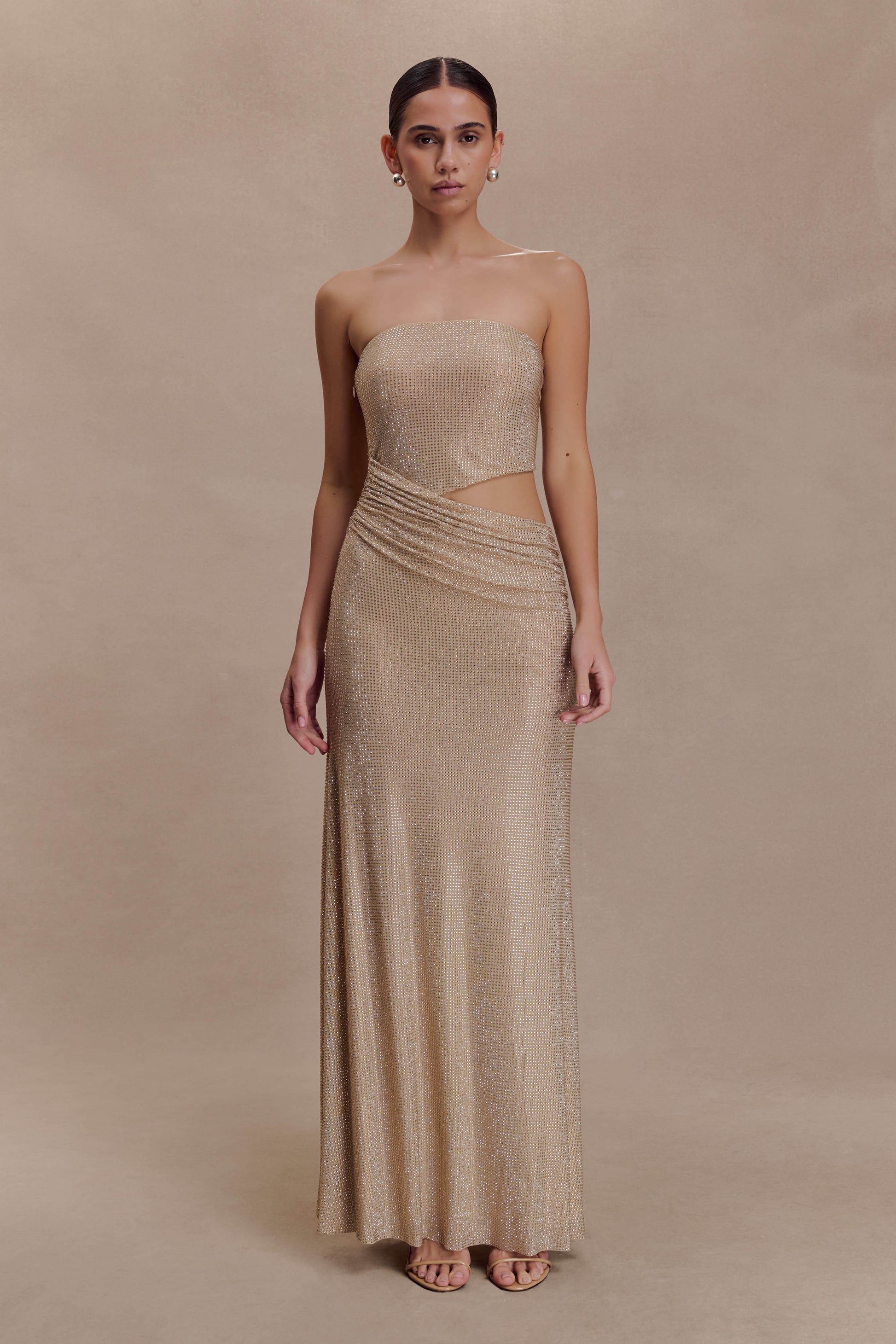 Starla Strapless Diamante Maxi Dress - Gold #4
