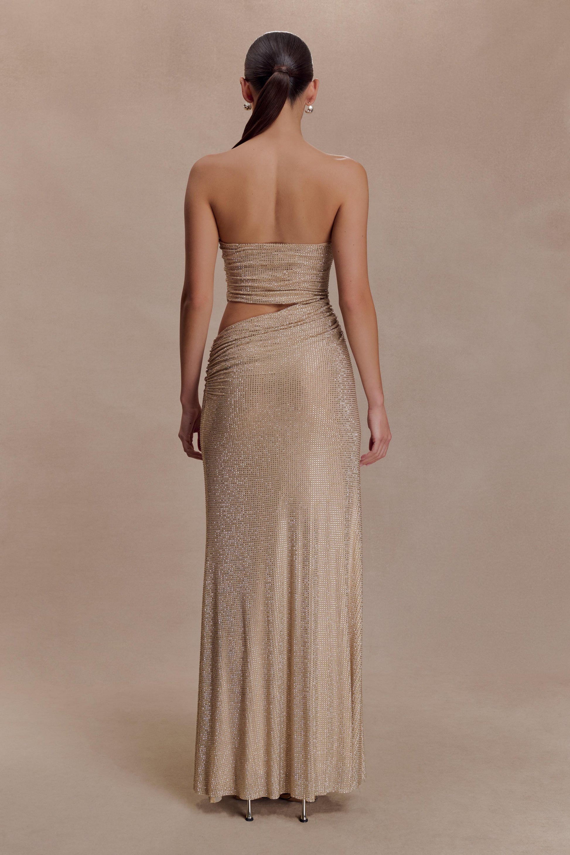 Starla Strapless Diamante Maxi Dress - Gold #5