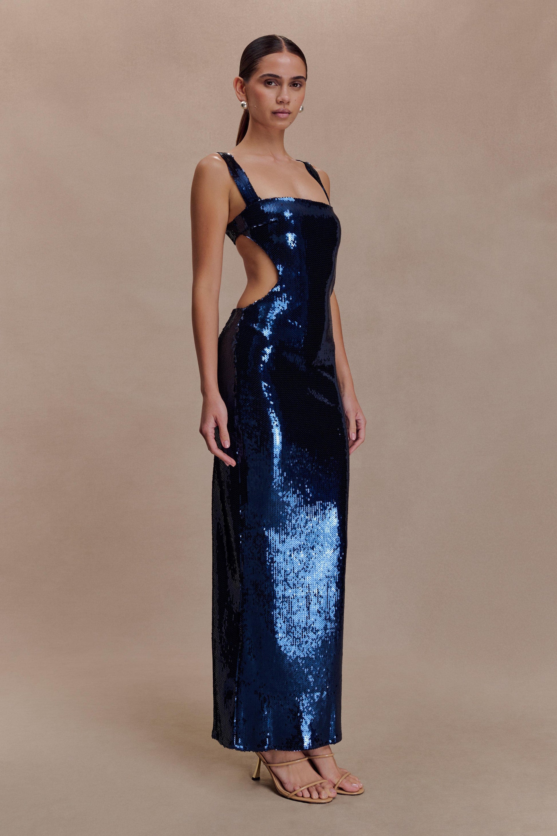 Adoria Sequin Cut Out Maxi Dress - Navy #7